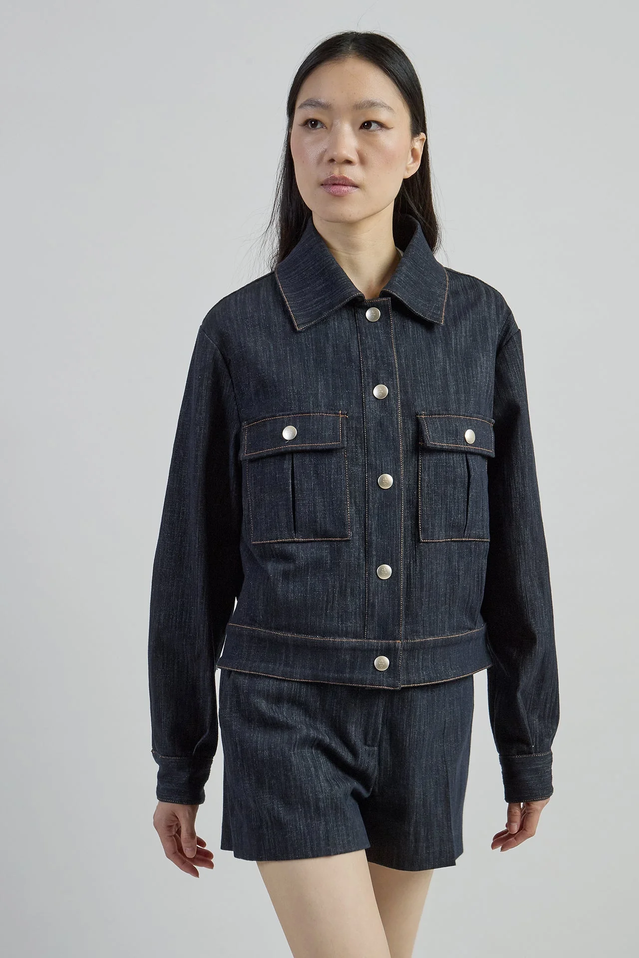 Women's Denim Effect Jacquard Cotton Jacket with Lurex | Eleventy - Image 2