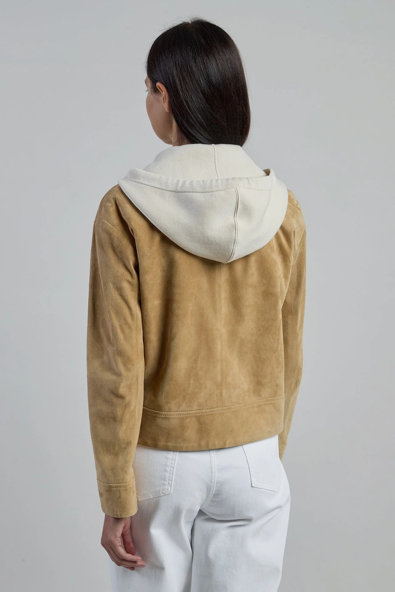 Women's Suede Biker Jacket with Detachable Hood | Eleventy - Image 3