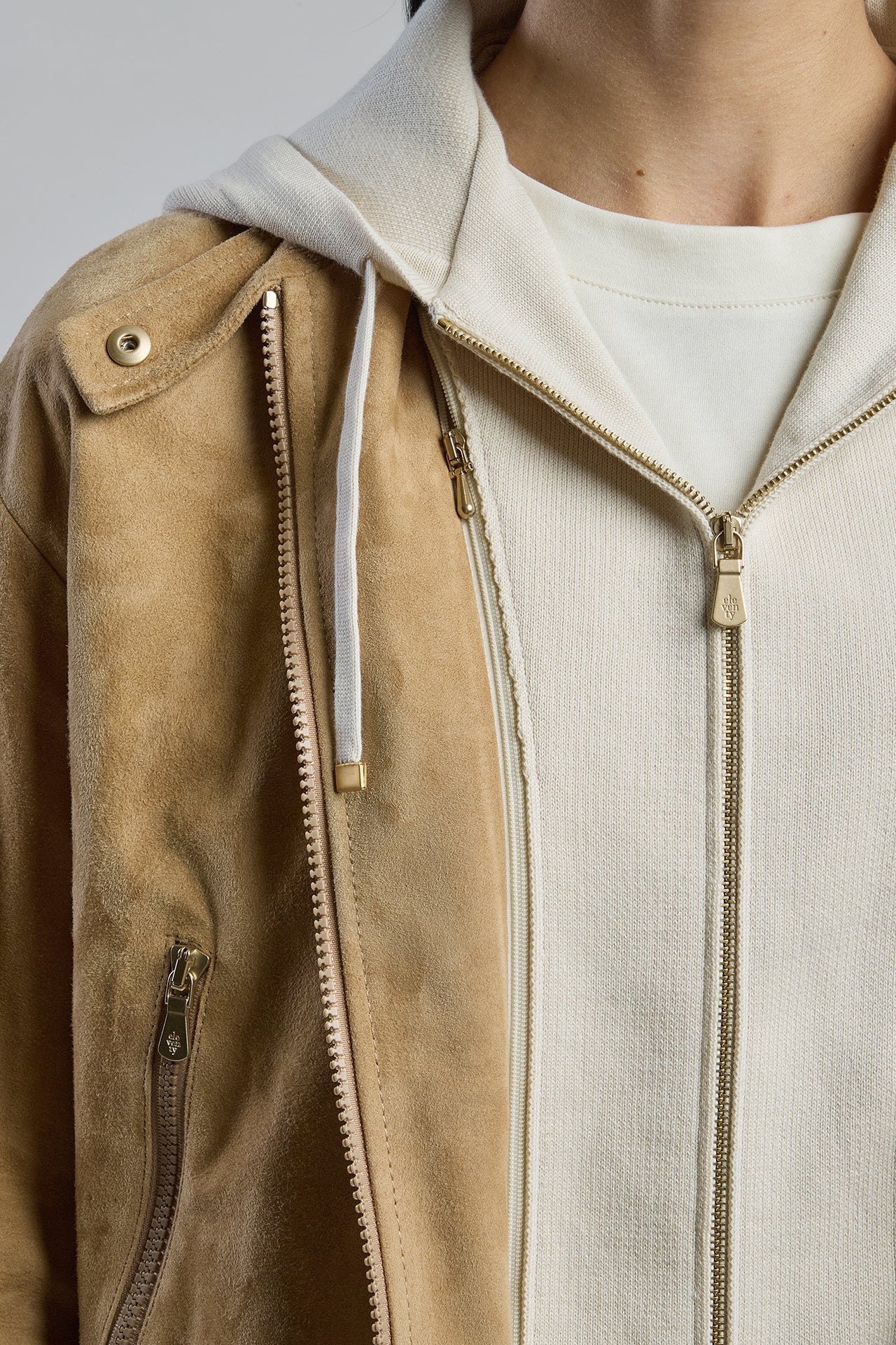 Women's Suede Biker Jacket with Detachable Hood | Eleventy - Image 4