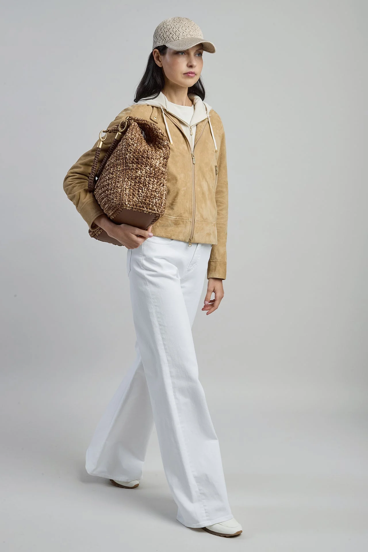 Women's Suede Biker Jacket with Detachable Hood | Eleventy - Image 6