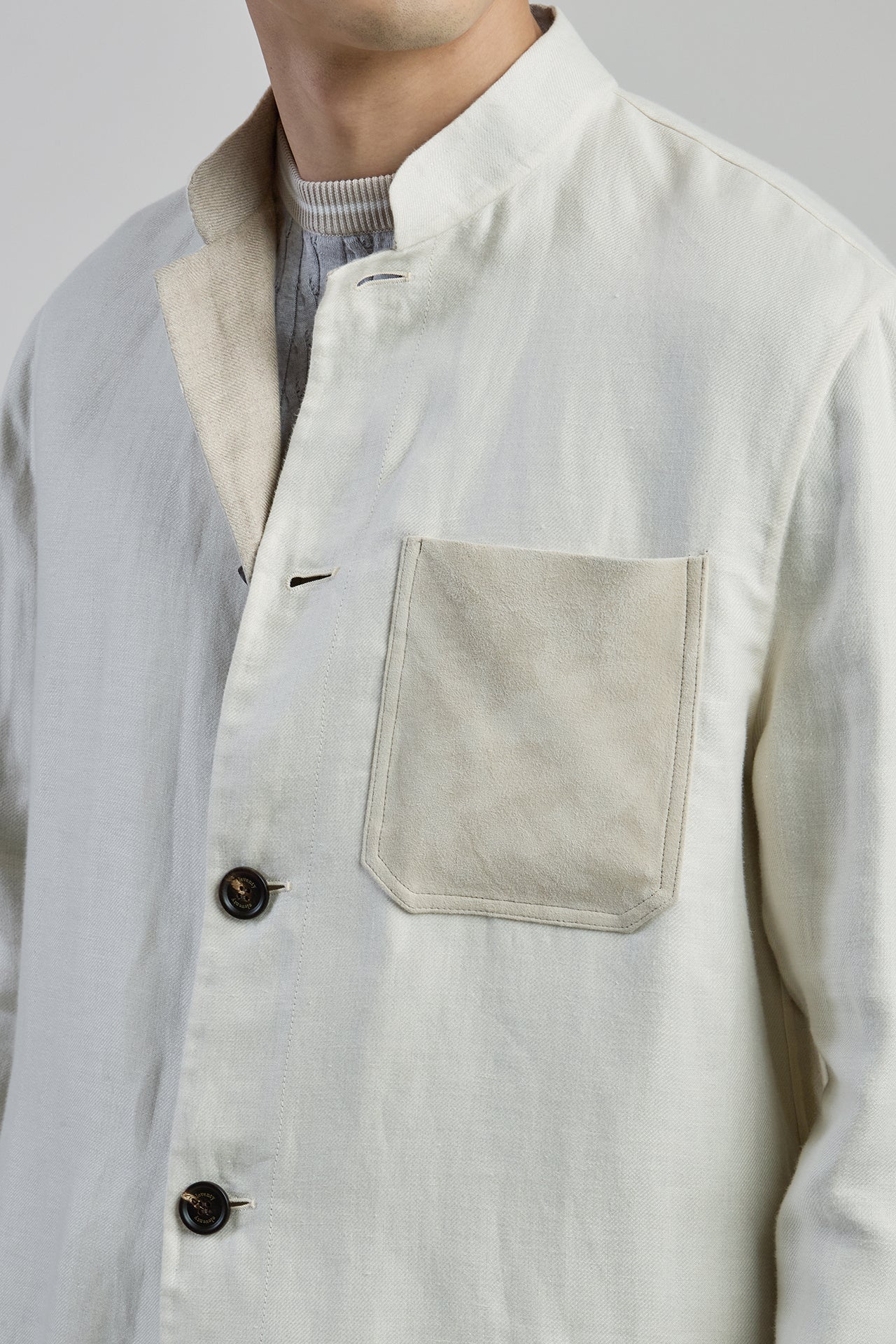 Men's Linen and Silk Overshirt with Suede Pocket | Eleventy - Image 4