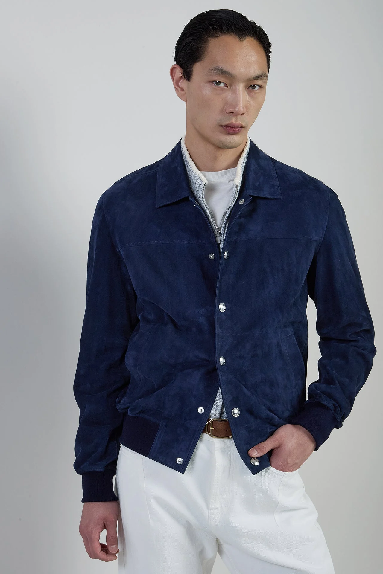 Men's Nappa Suede Varsity Jacket with Ribbed Cuffs | Eleventy - Image 2