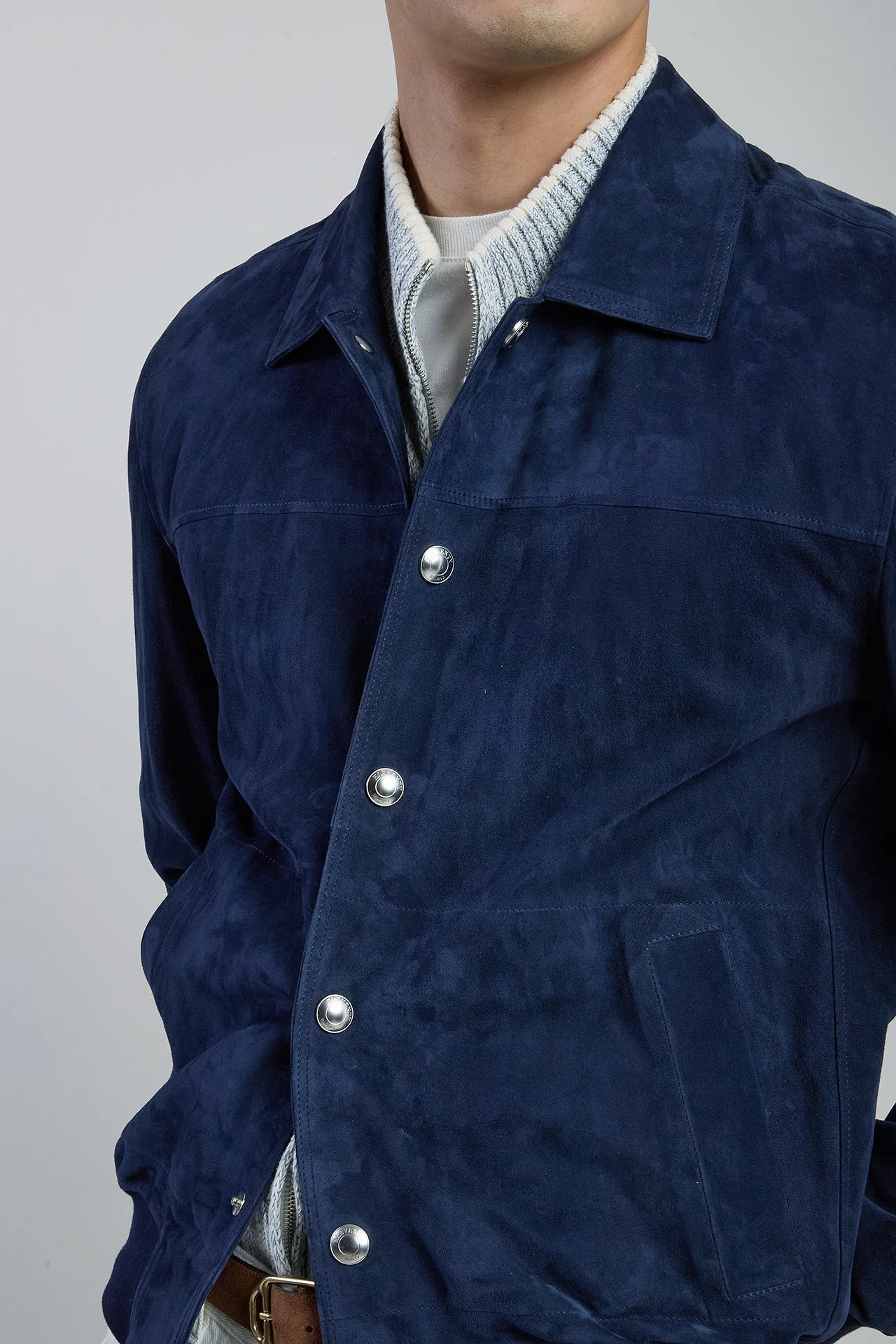 Men's Nappa Suede Varsity Jacket with Ribbed Cuffs | Eleventy - Image 4