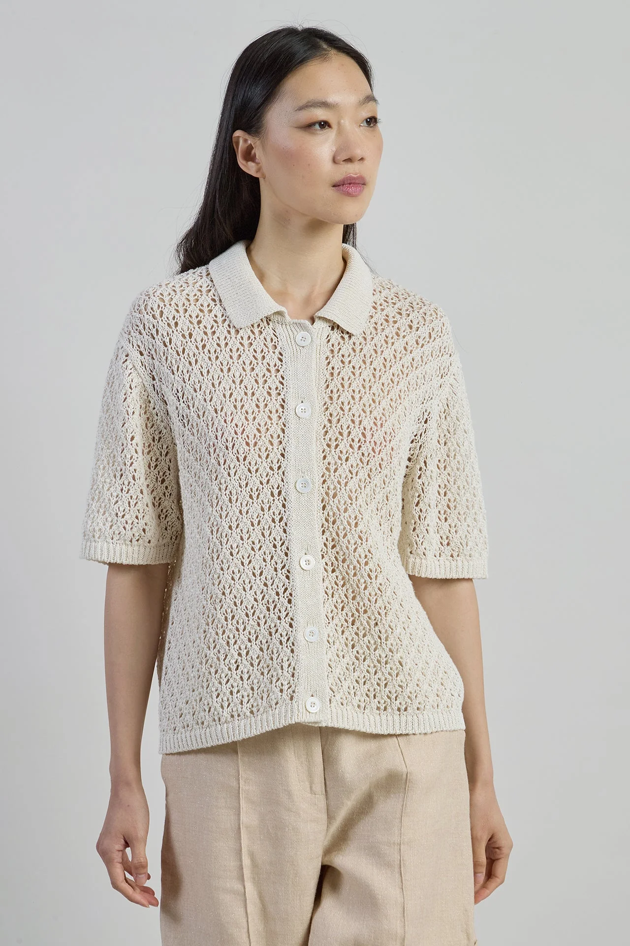 Women's Linen and Silk Knit Shirt with Buttons | Eleventy - Image 2