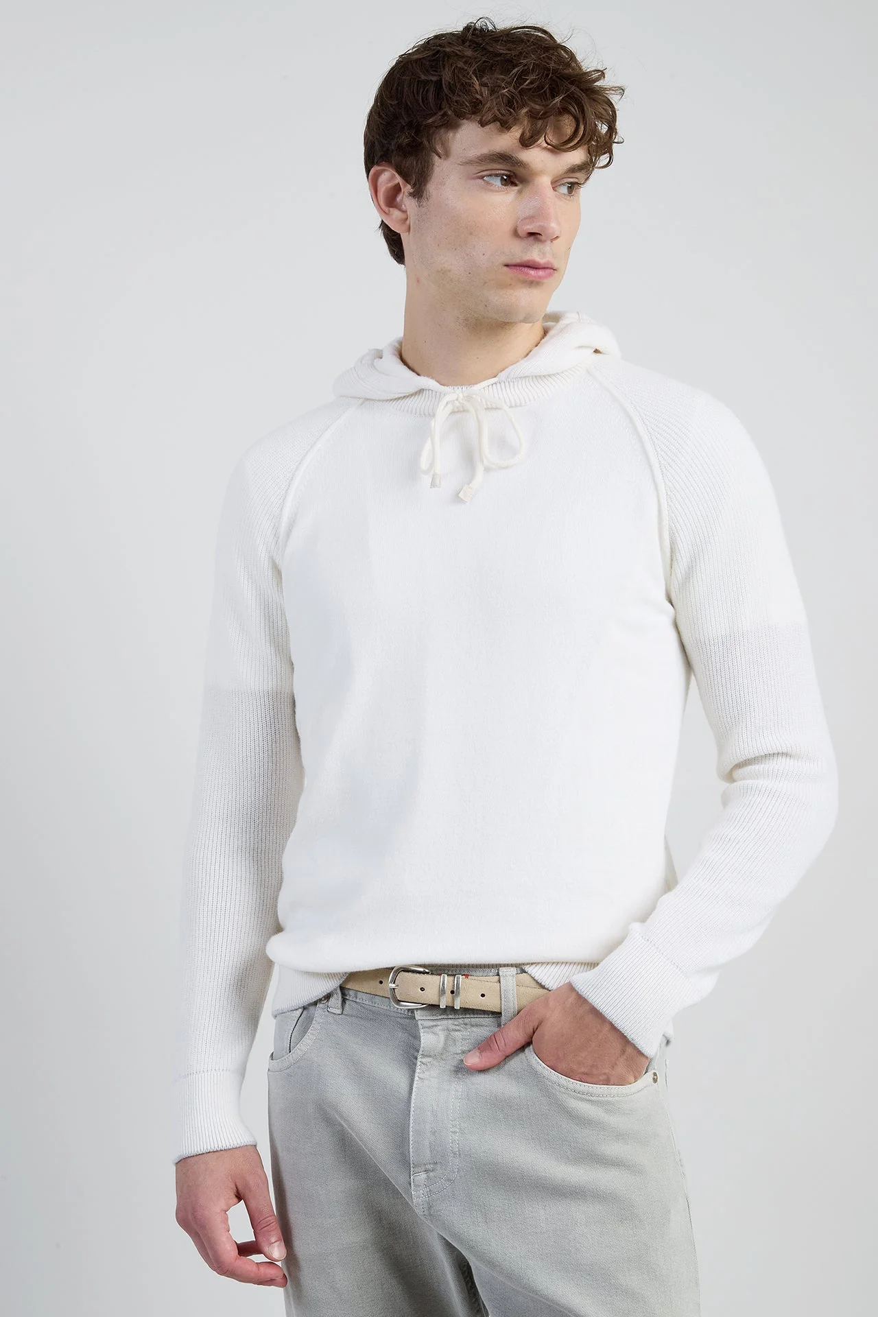 Cashmere Hooded Sweater with English Rib Detail | Eleventy - Image 2
