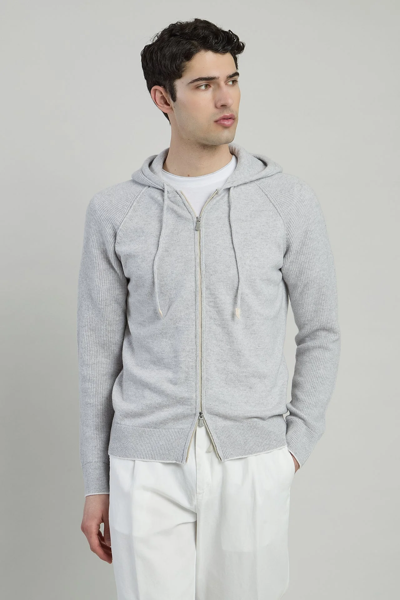 Men's Full Zip Cashmere Hoodie with Ribbed Details | Eleventy - Image 2