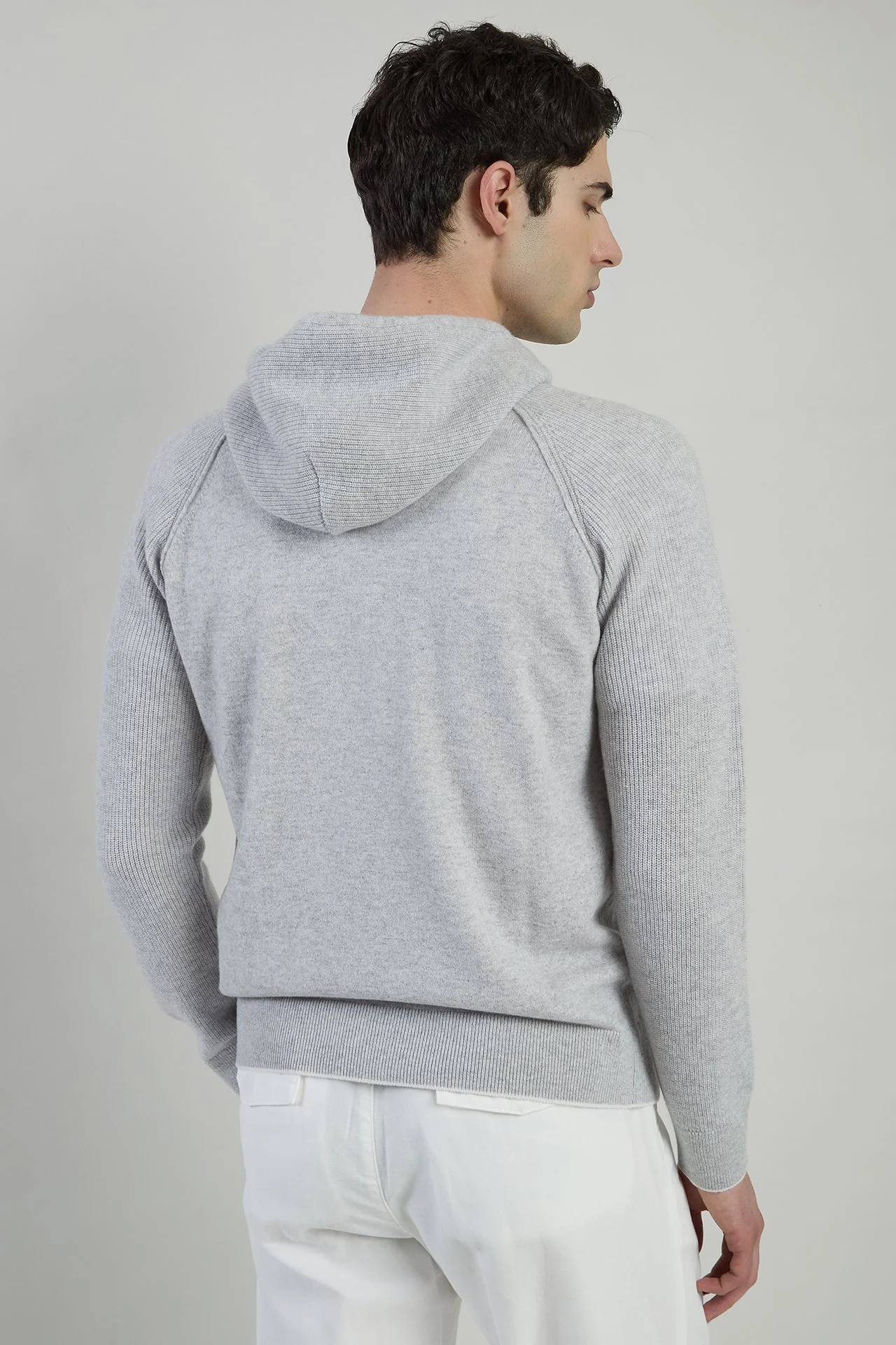 Men's Full Zip Cashmere Hoodie with Ribbed Details | Eleventy - Image 3