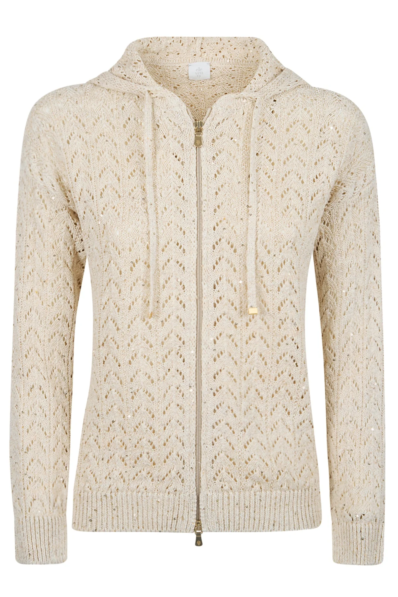 Full Zip Cotton Linen Hooded Sweater with Sequins | Eleventy