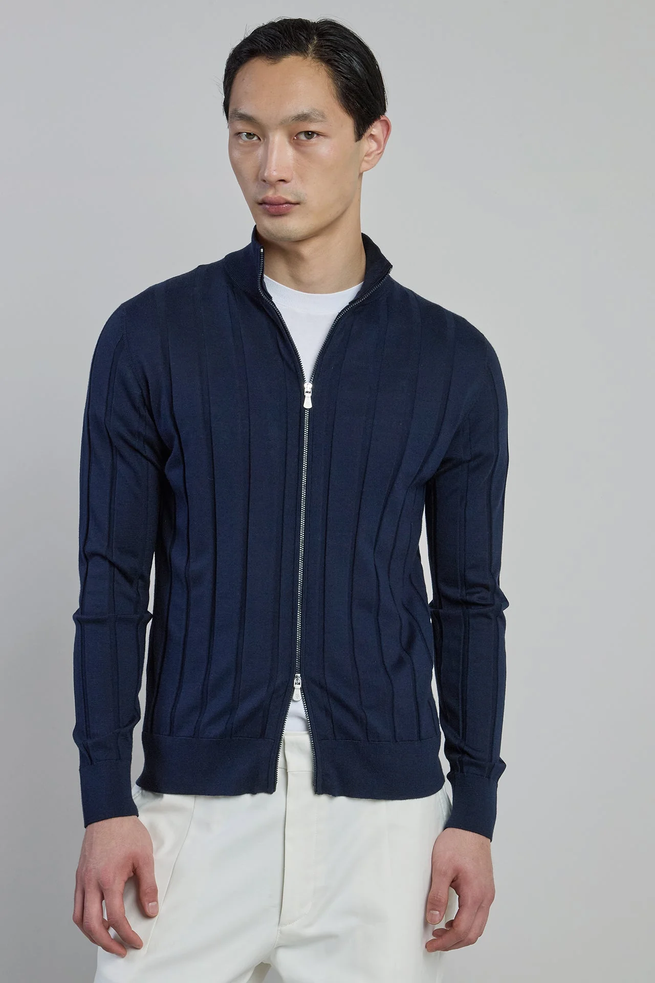 Full Zip Sweater in Fine Cotton Silk and Cashmere | Eleventy - Image 2
