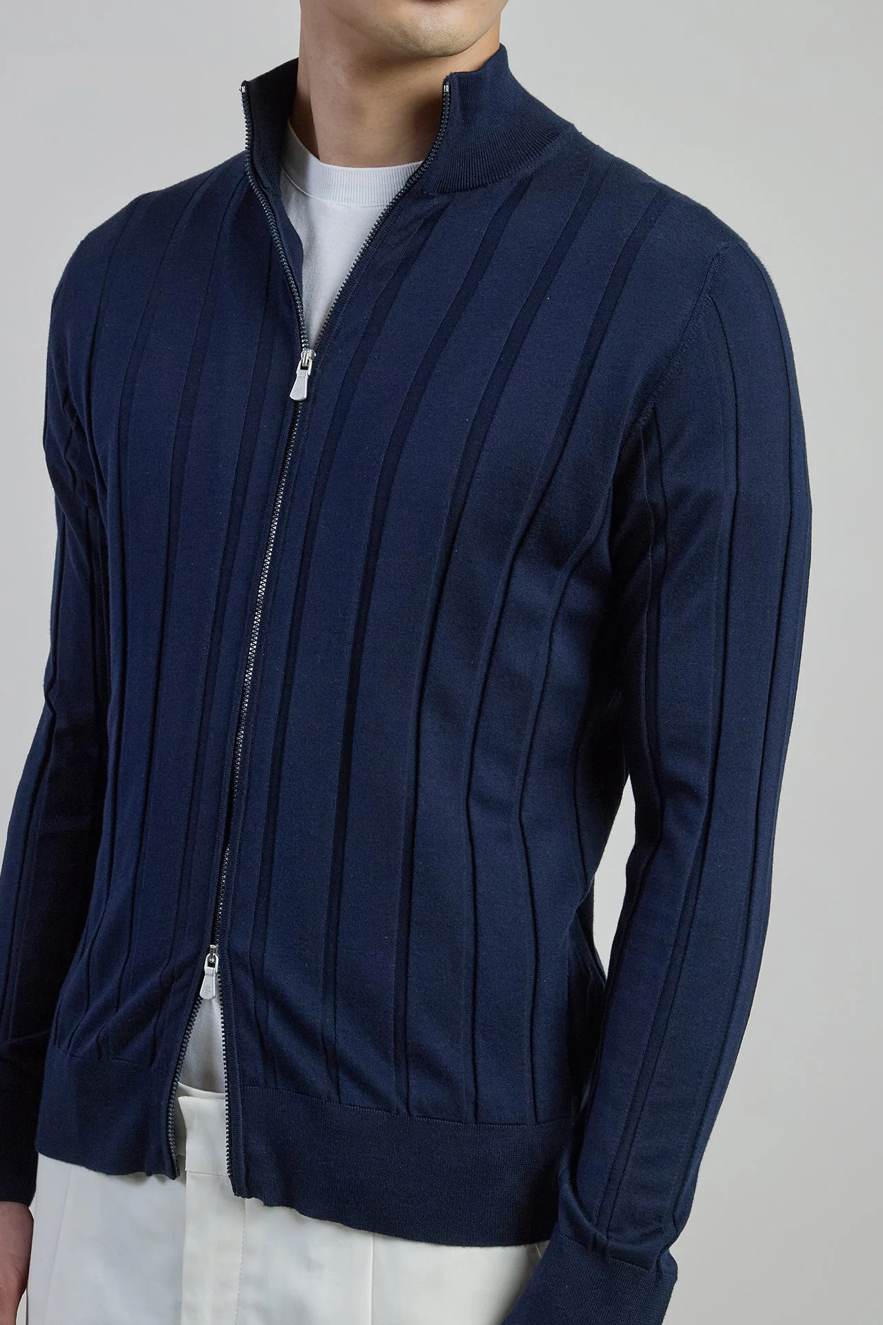 Full Zip Sweater in Fine Cotton Silk and Cashmere | Eleventy - Image 4