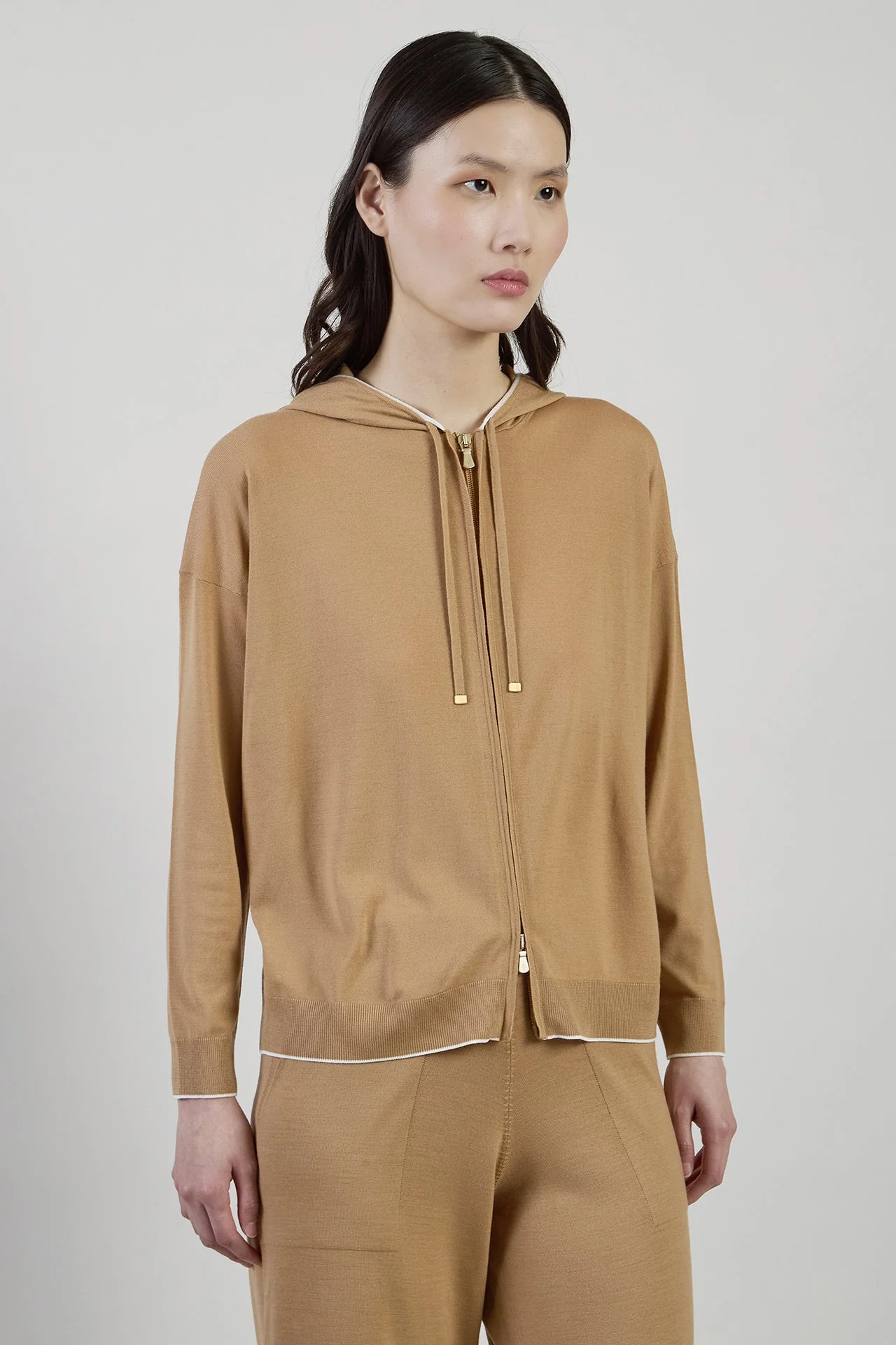 Women's 14 Micron Wool Full Zip Hooded Sweater | Eleventy - Image 2