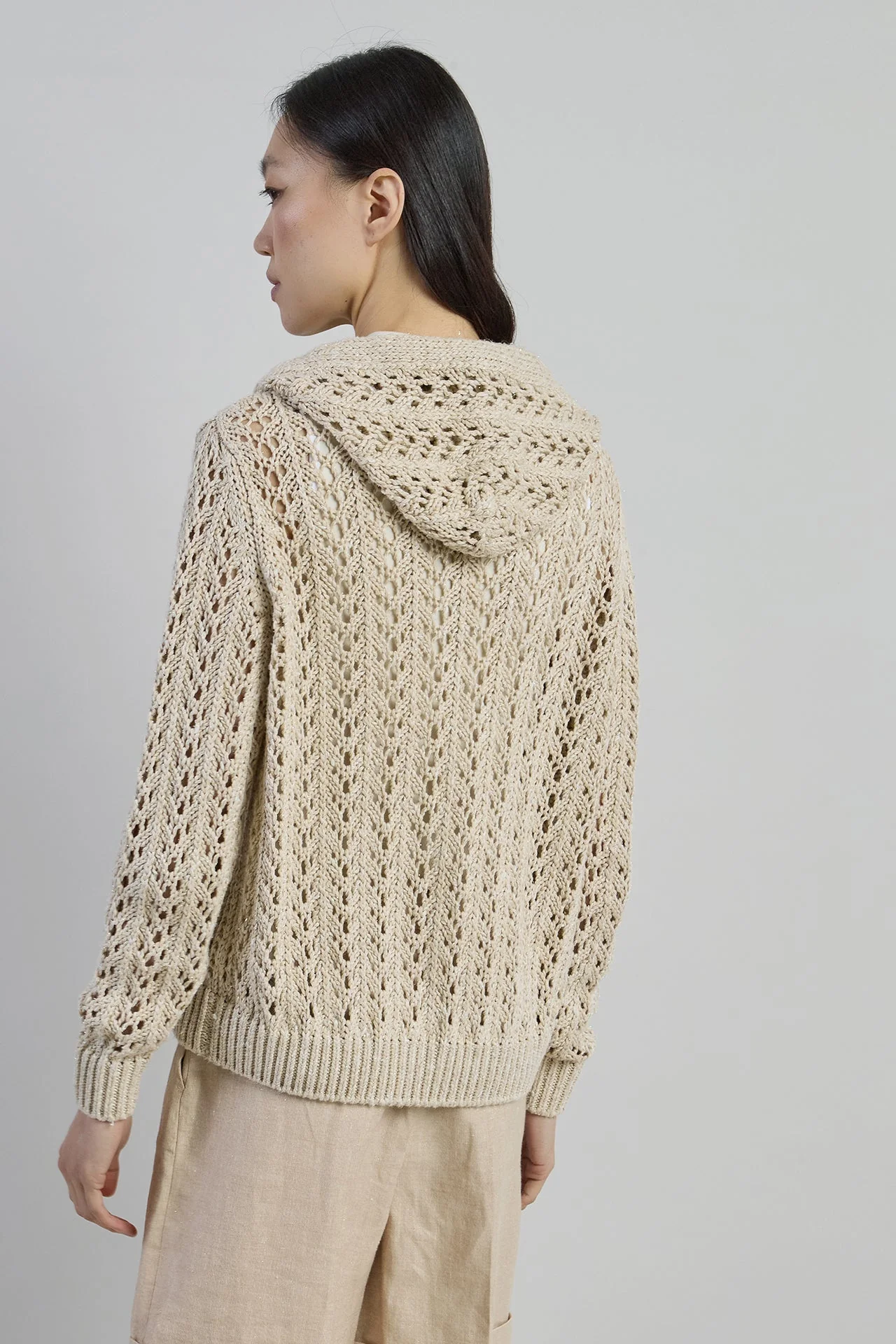 Full Zip Linen Cotton and Silk Hooded Sweater | Eleventy - Image 3
