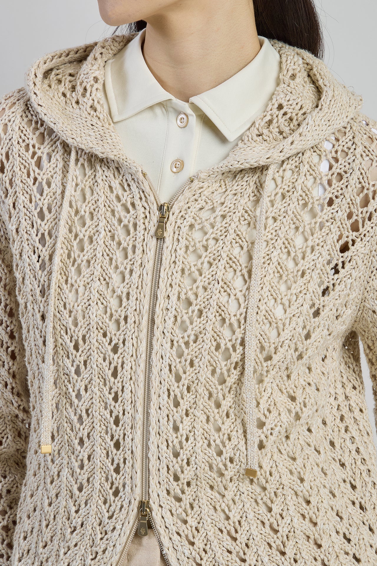 Full Zip Linen Cotton and Silk Hooded Sweater | Eleventy - Image 4