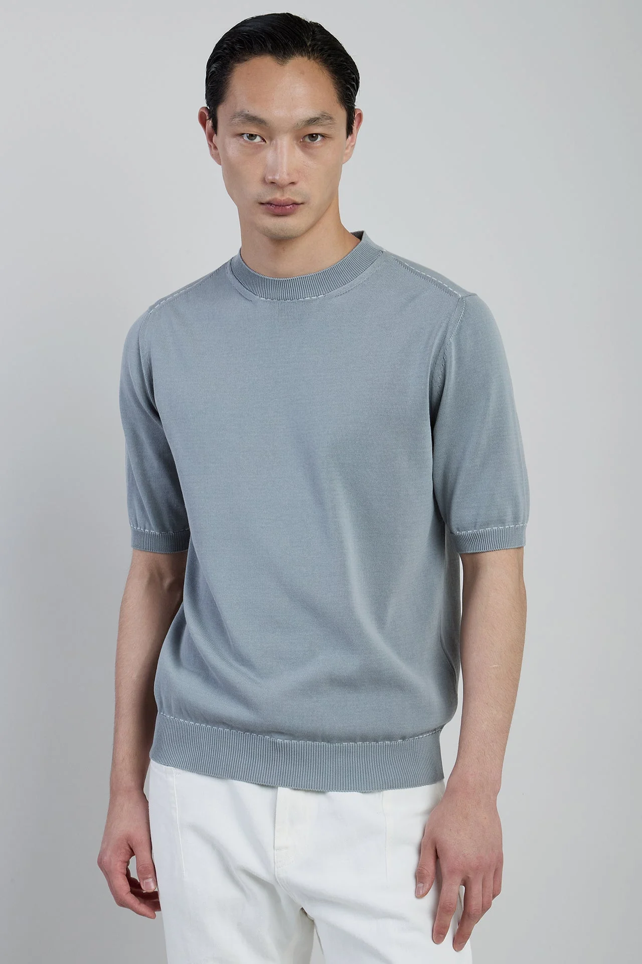 Men's Crew Neck Sweater in Fine Cool Cotton Gauge 12 | Eleventy - Image 2