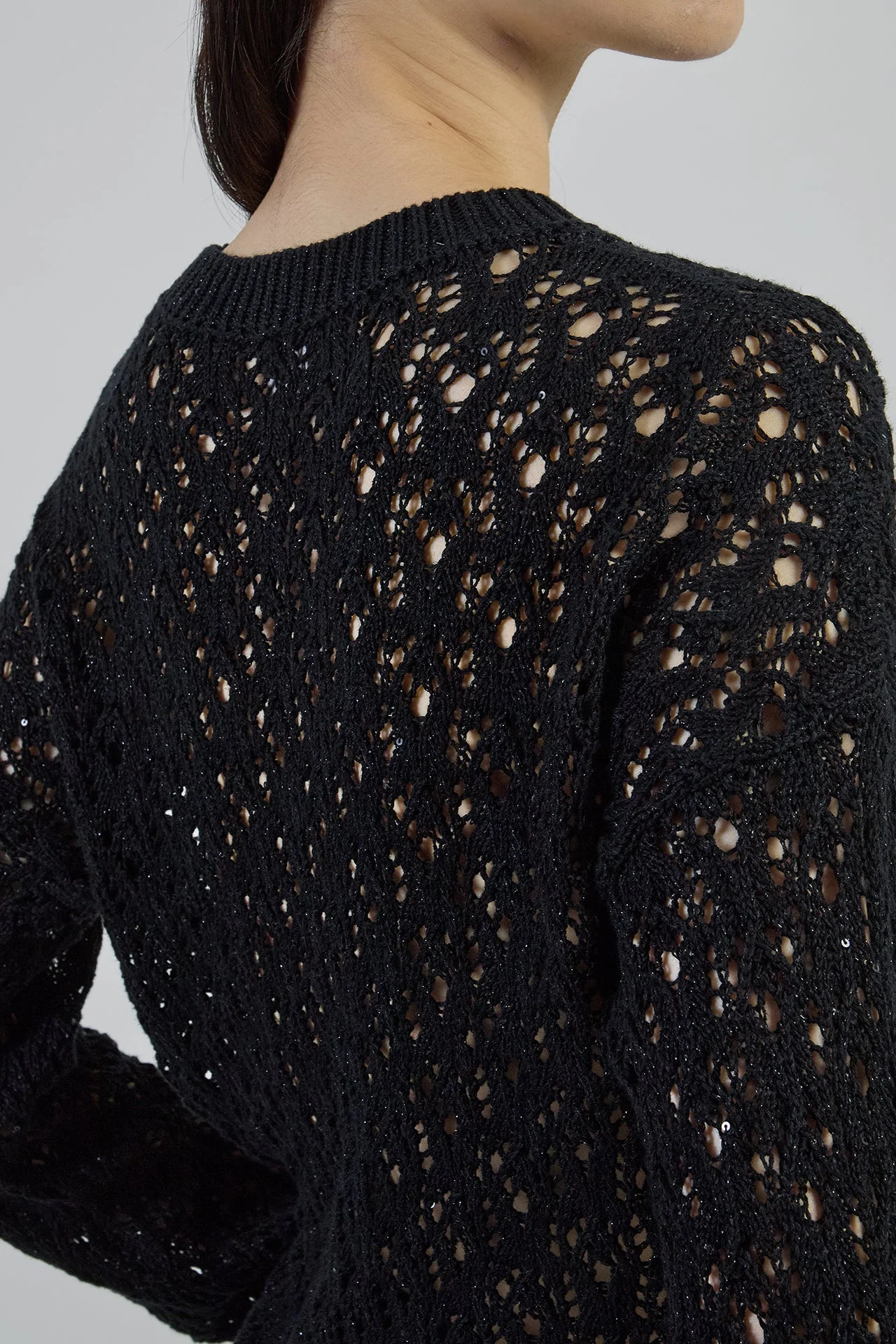Women's Cotton Linen Crew Neck Sweater with Sequins | Eleventy - Image 4
