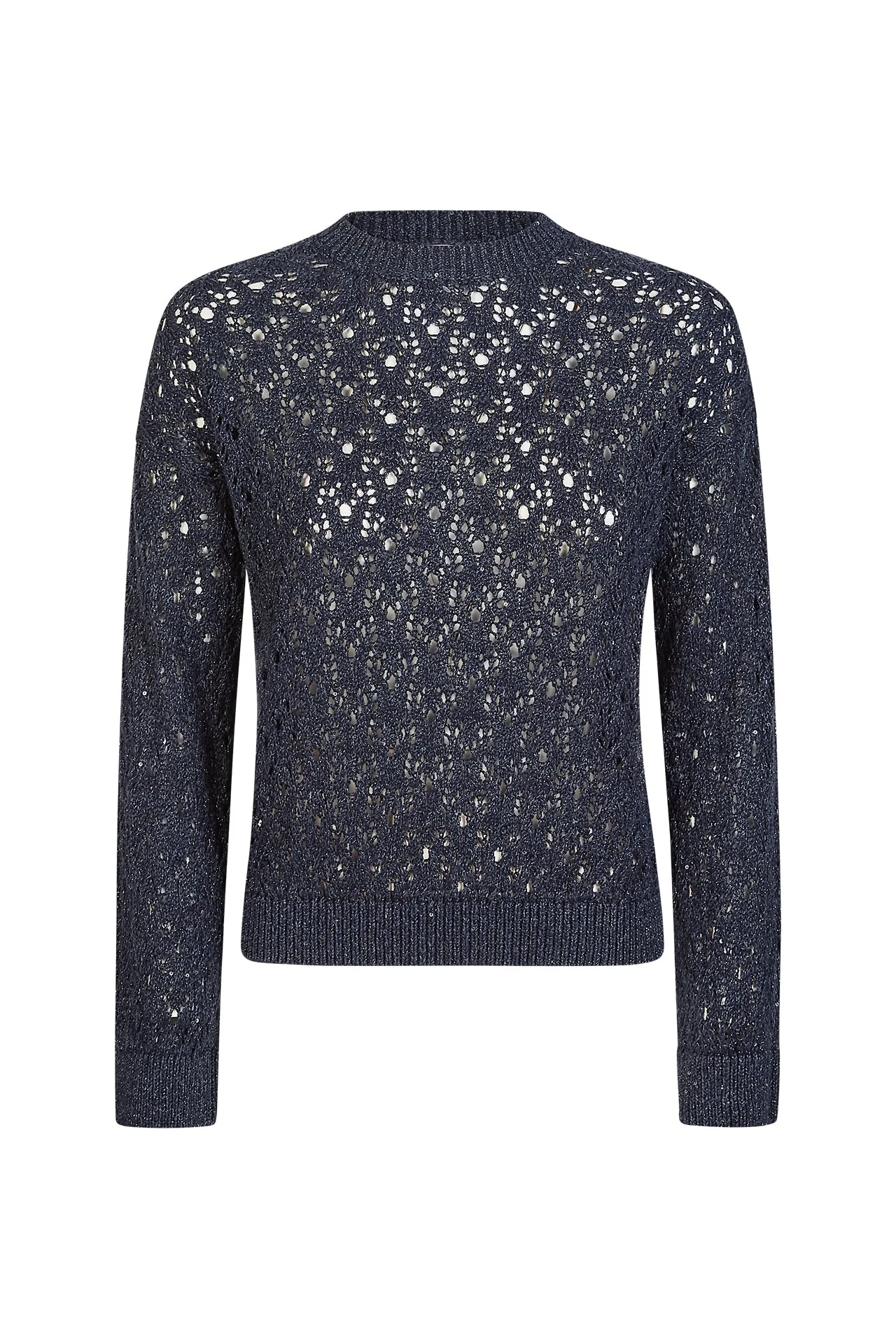 Women's Cotton Linen Crew Neck Sweater with Sequins | Eleventy - Image 5