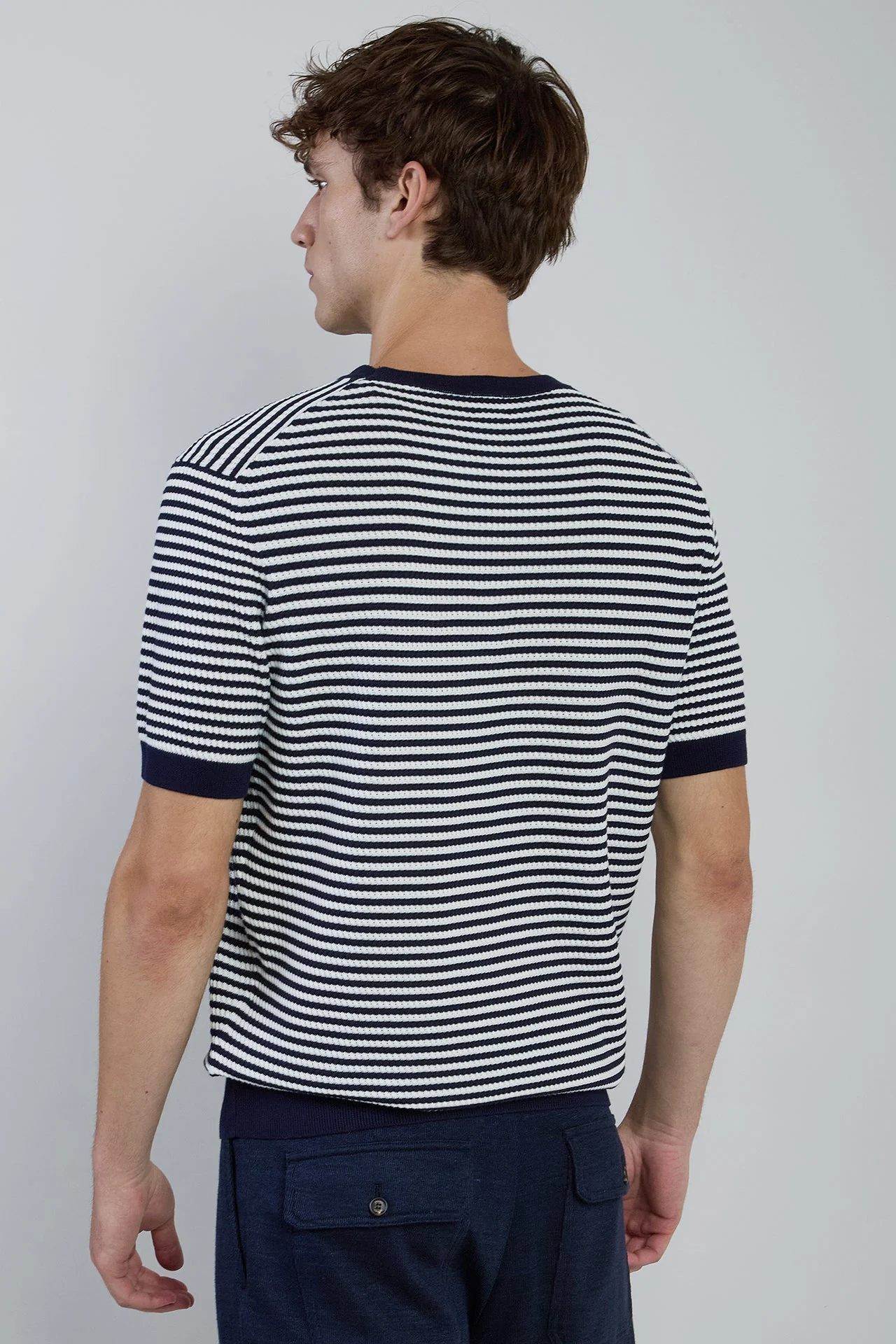 Men's Striped Crew Neck Sweater in Cool Cotton | Eleventy - Image 3
