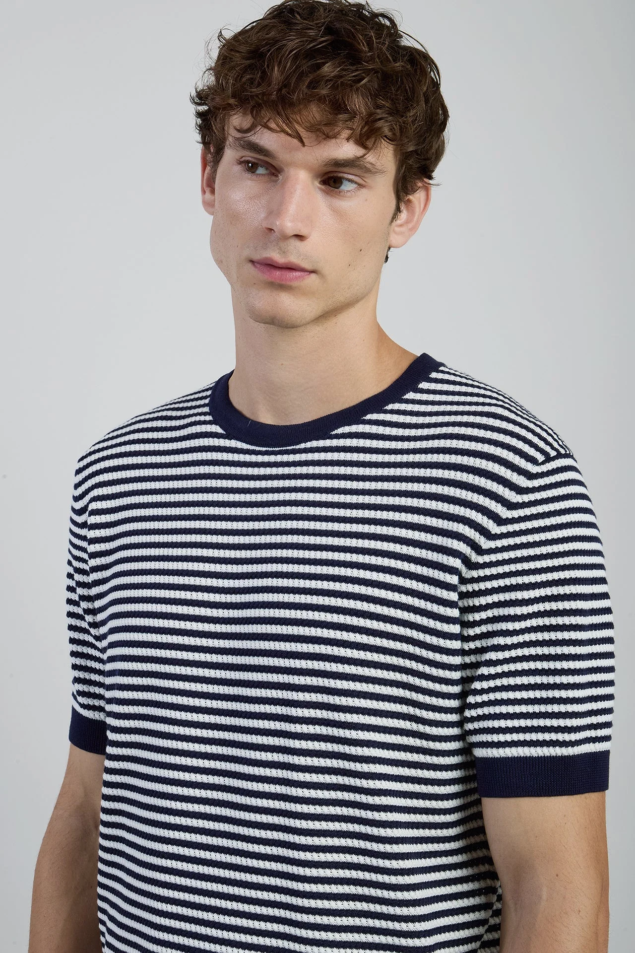 Men's Striped Crew Neck Sweater in Cool Cotton | Eleventy - Image 4