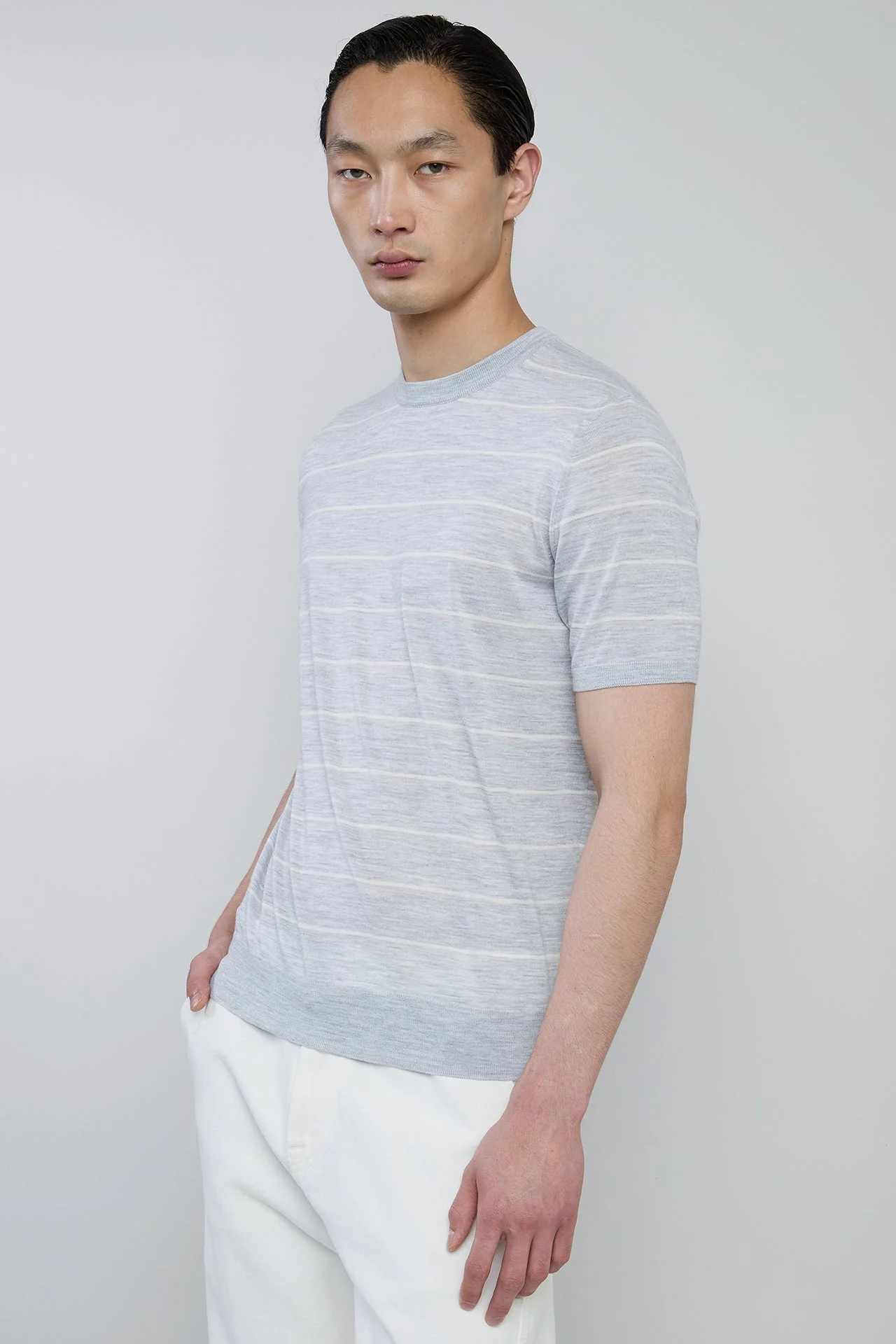 Men's 14 Micron Merino Wool Striped Crew Neck Sweater | Eleventy - Image 2