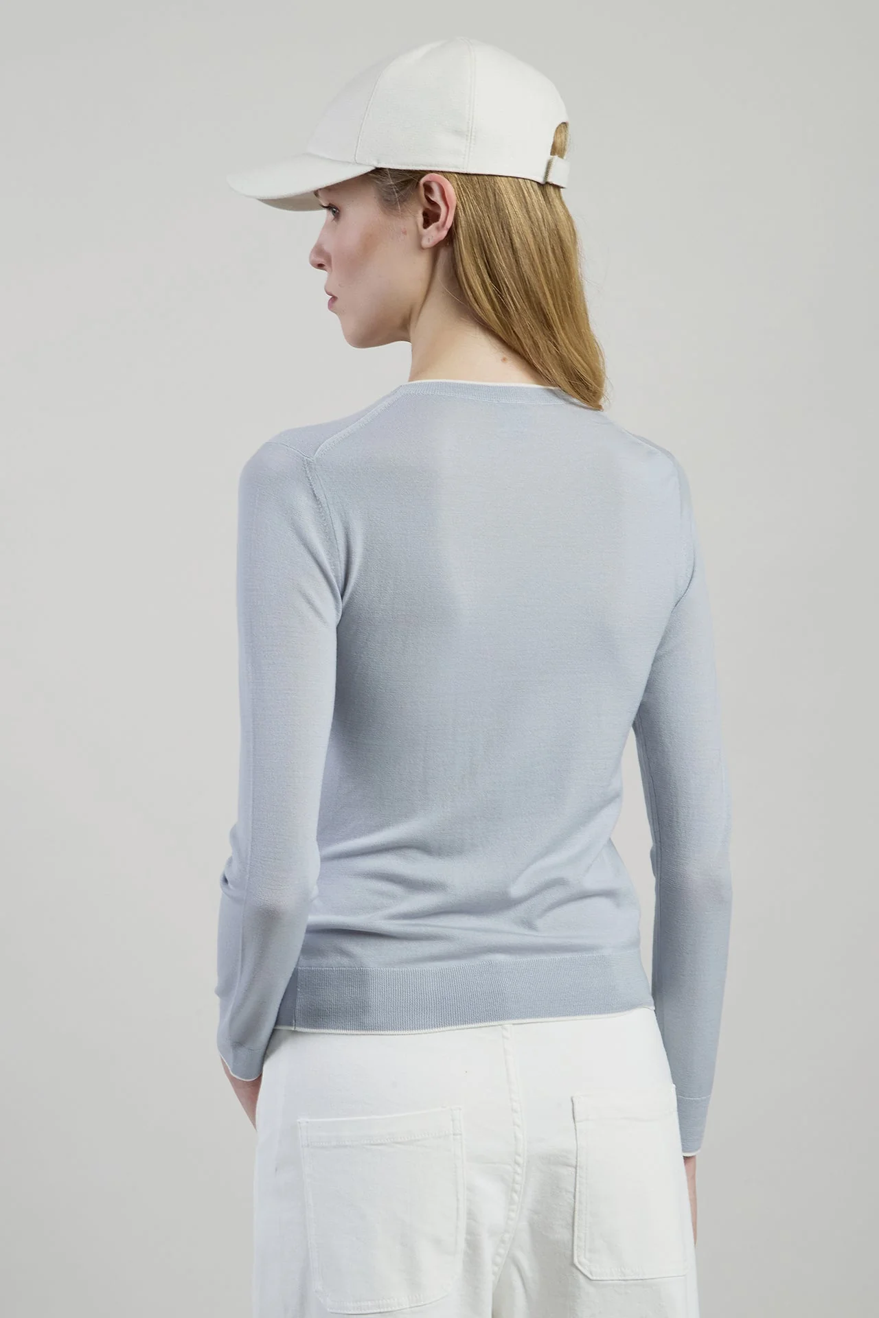 Women's 14-Micron Wool Crew Neck Sweater with Tipping | Eleventy - Image 3