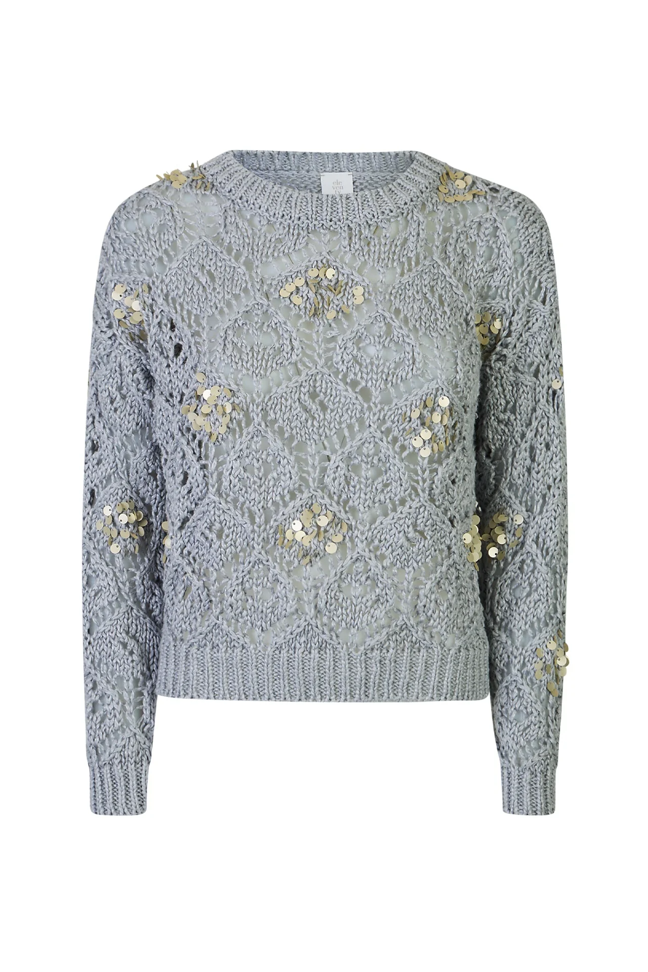 Women's Crew Neck Linen Sweater with Hand-Sewn Sequins | Eleventy - Image 5
