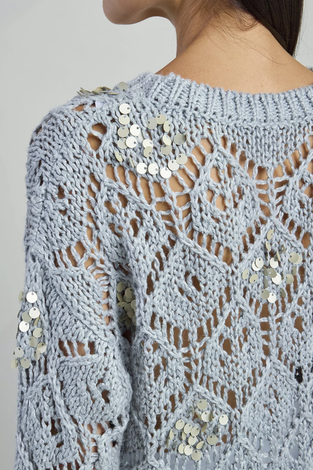 Women's Crew Neck Linen Sweater with Hand-Sewn Sequins | Eleventy - Image 8