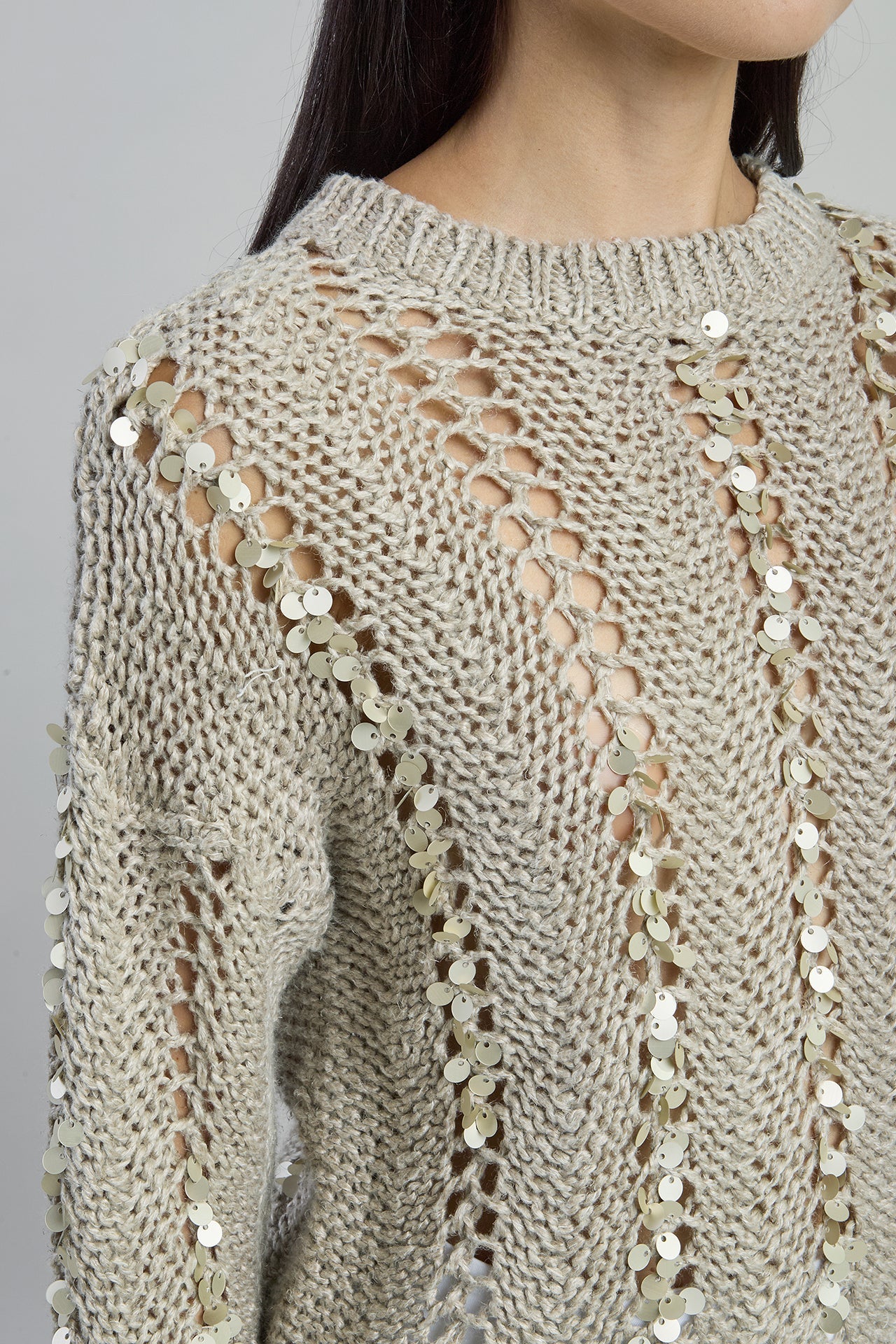 Women's Crew Neck Linen Sweater with Sequins | Eleventy - Image 4
