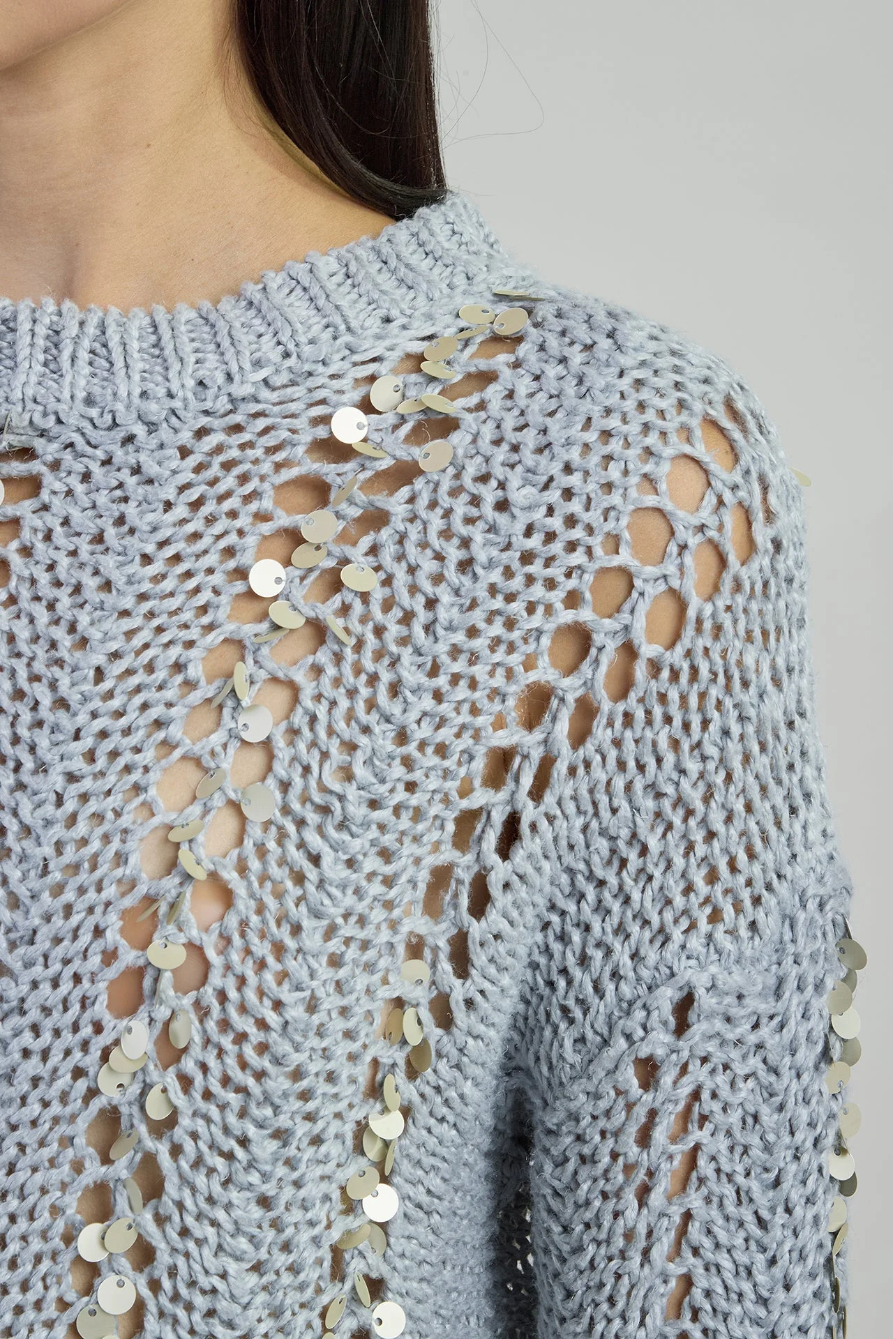 Women's Crew Neck Linen Sweater with Sequins | Eleventy - Image 8