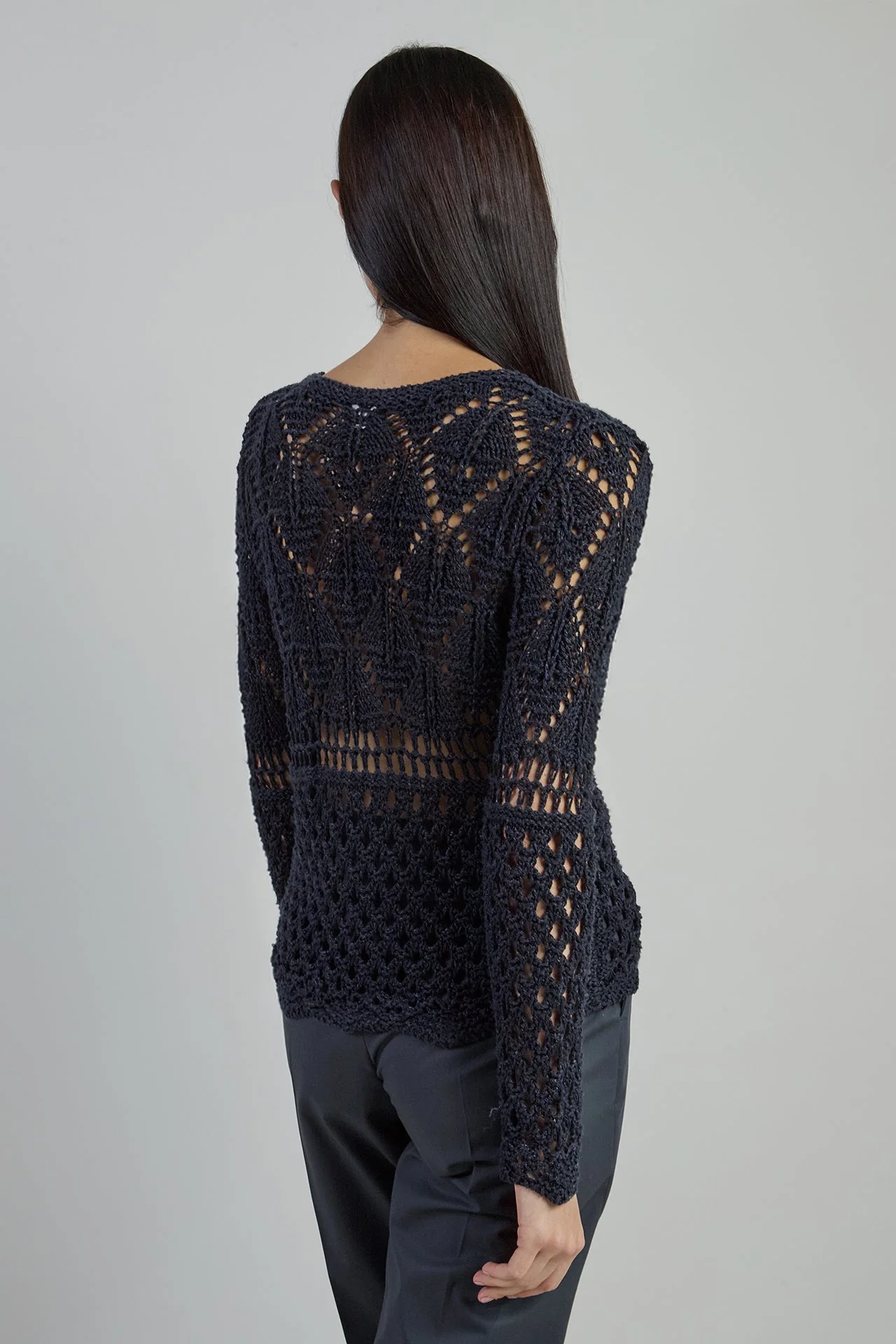 Women's Crew Neck Linen and Silk Micro-Bouclé Sweater | Eleventy - Image 3