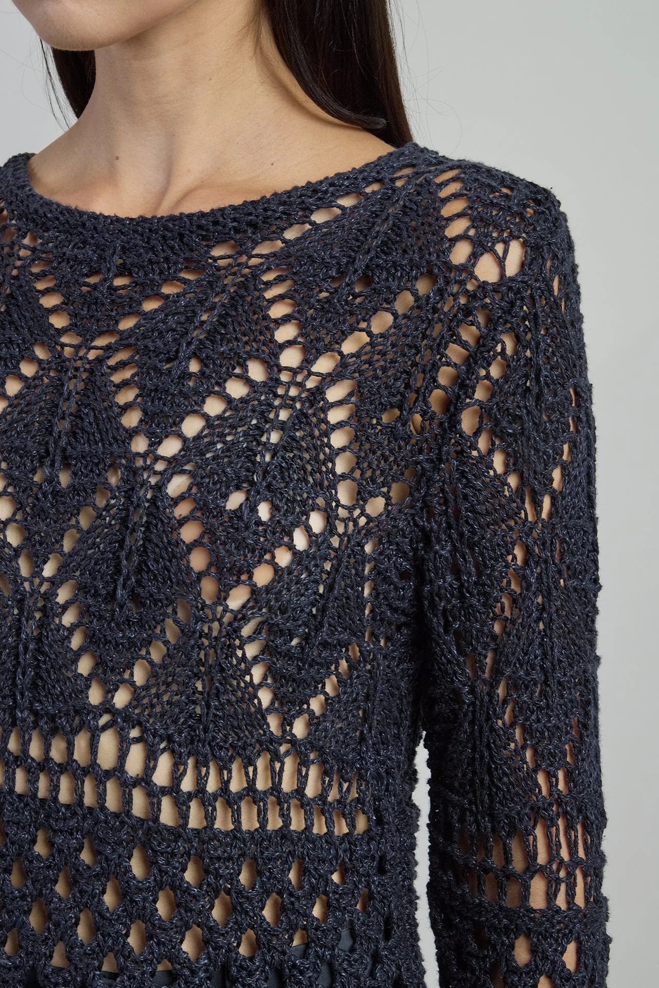 Women's Crew Neck Linen and Silk Micro-Bouclé Sweater | Eleventy - Image 4