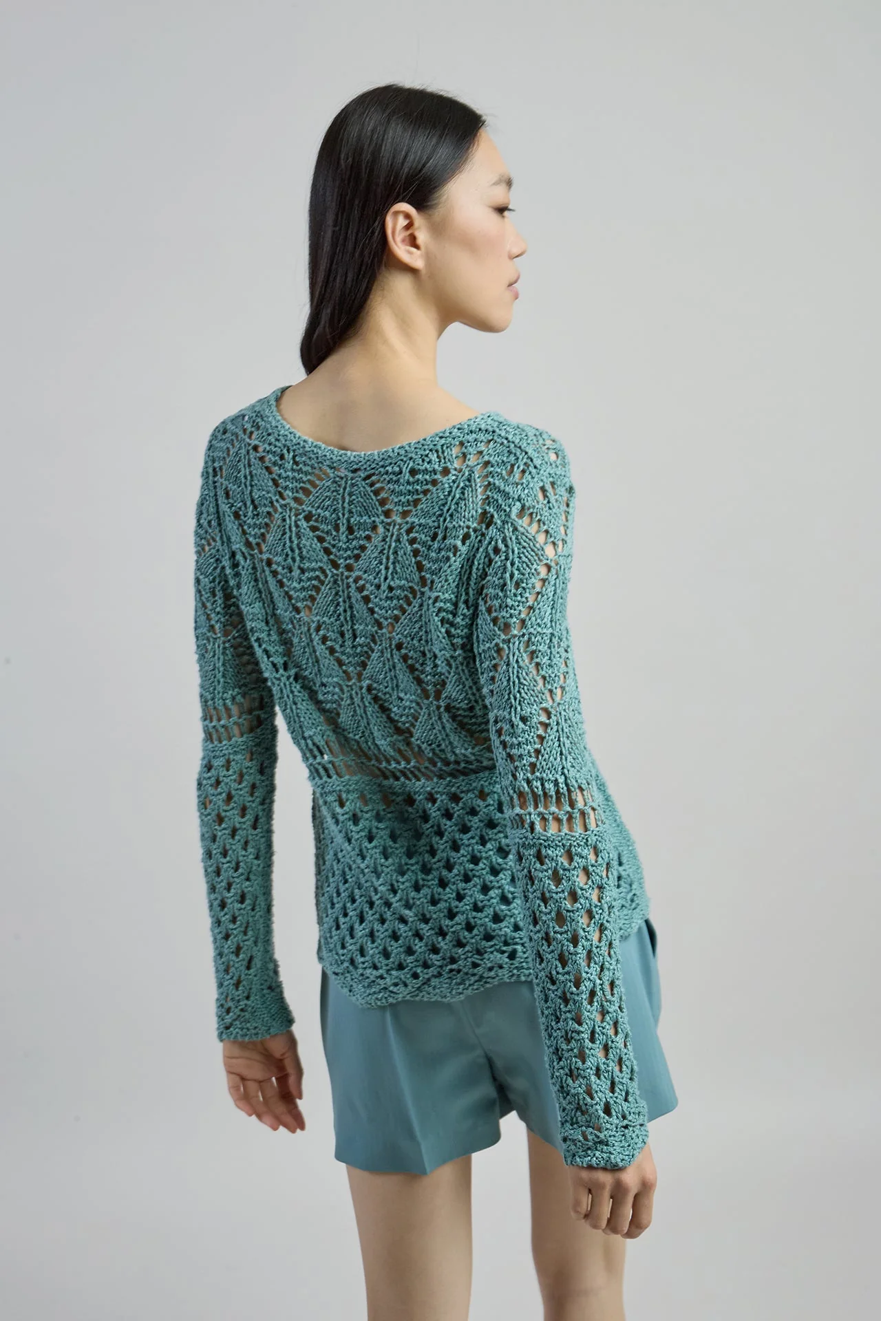 Women's Crew Neck Linen and Silk Micro-Bouclé Sweater | Eleventy - Image 7