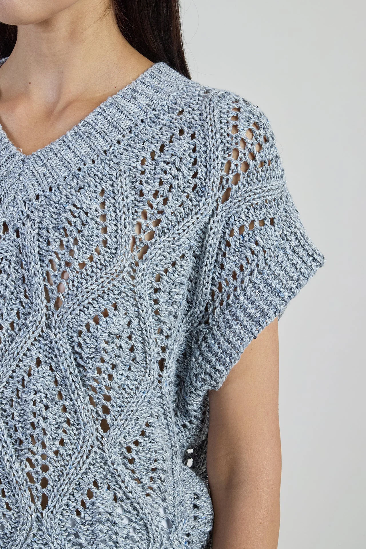 Women's V-Neck Cotton and Linen Sweater with Sequins | Eleventy - Image 4