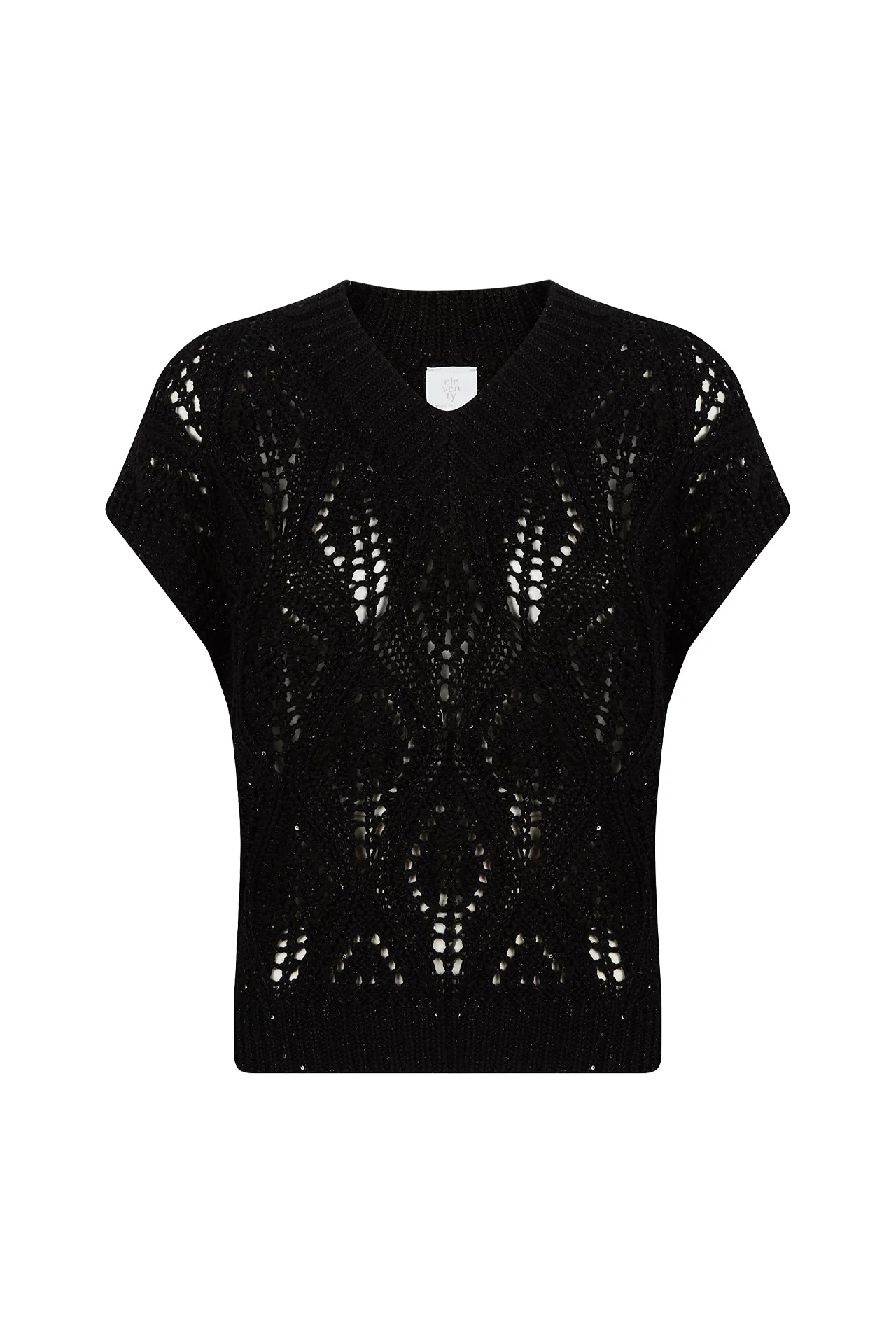 Women's V-Neck Cotton and Linen Sweater with Sequins | Eleventy - Image 5