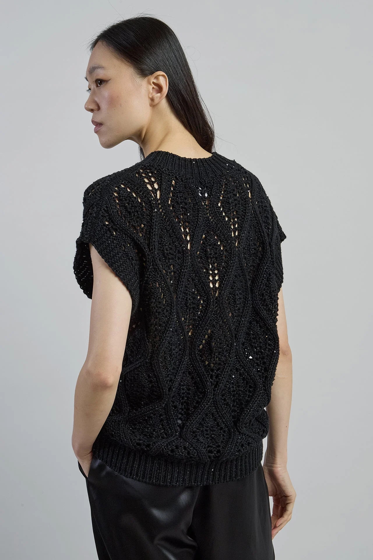 Women's V-Neck Cotton and Linen Sweater with Sequins | Eleventy - Image 7