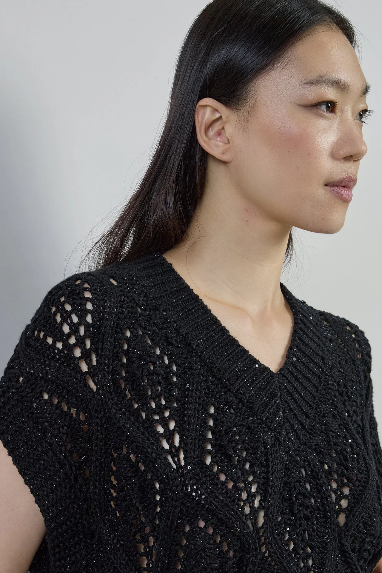 Women's V-Neck Cotton and Linen Sweater with Sequins | Eleventy - Image 8
