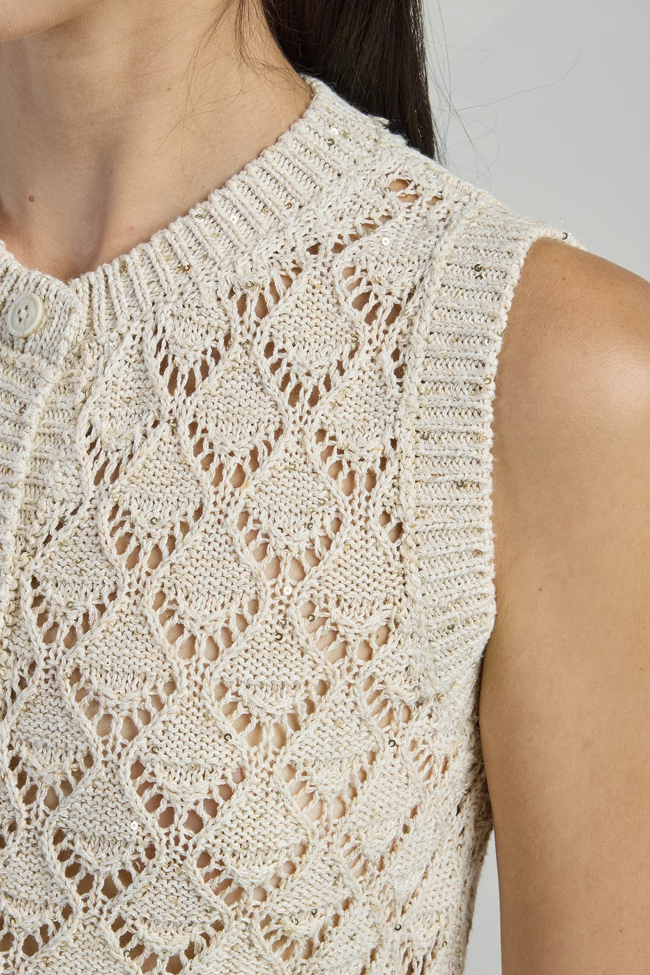 Women's Cotton Linen Sleeveless Cardigan with Sequins | Eleventy - Image 4