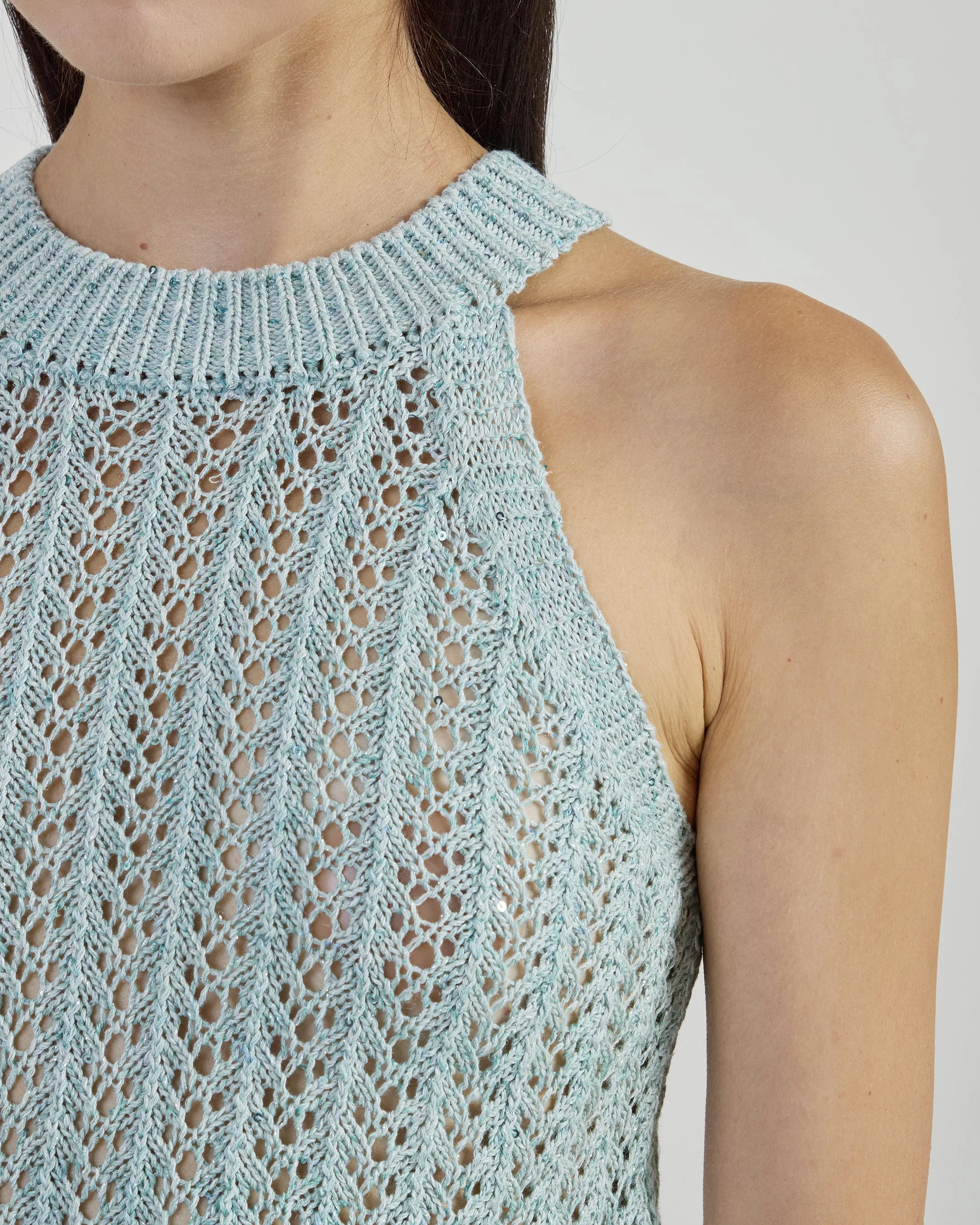 Women's Cotton and Linen Sleeveless Sequin Sweater | Eleventy - Image 4