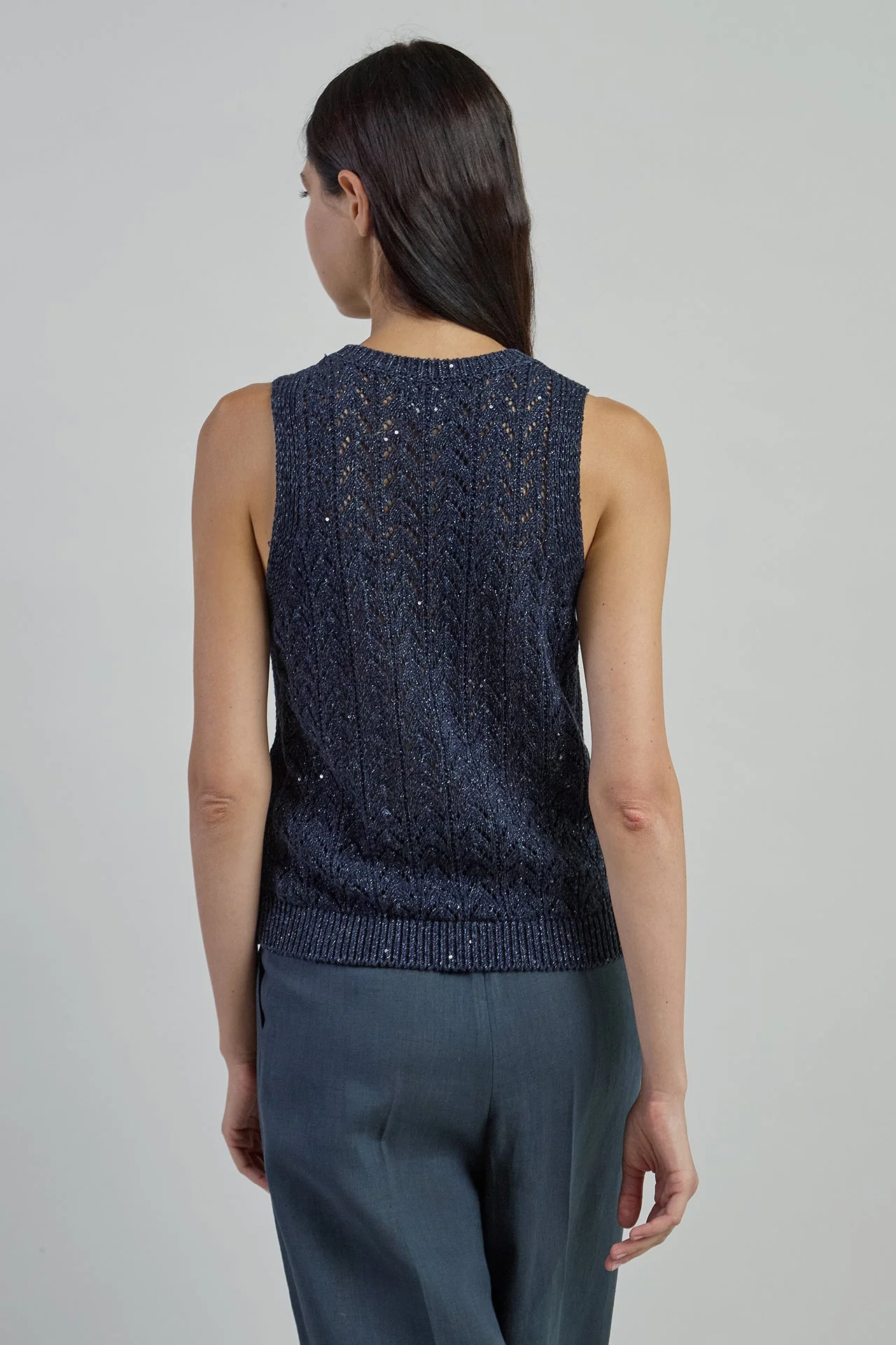 Cotton Linen Sleeveless Sweater with Sequin Details | Eleventy - Image 3