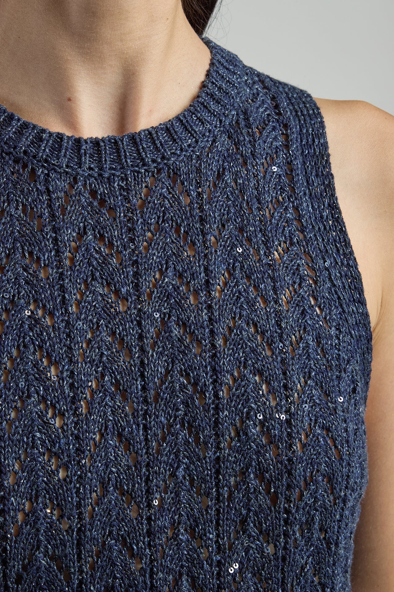 Cotton Linen Sleeveless Sweater with Sequin Details | Eleventy - Image 4