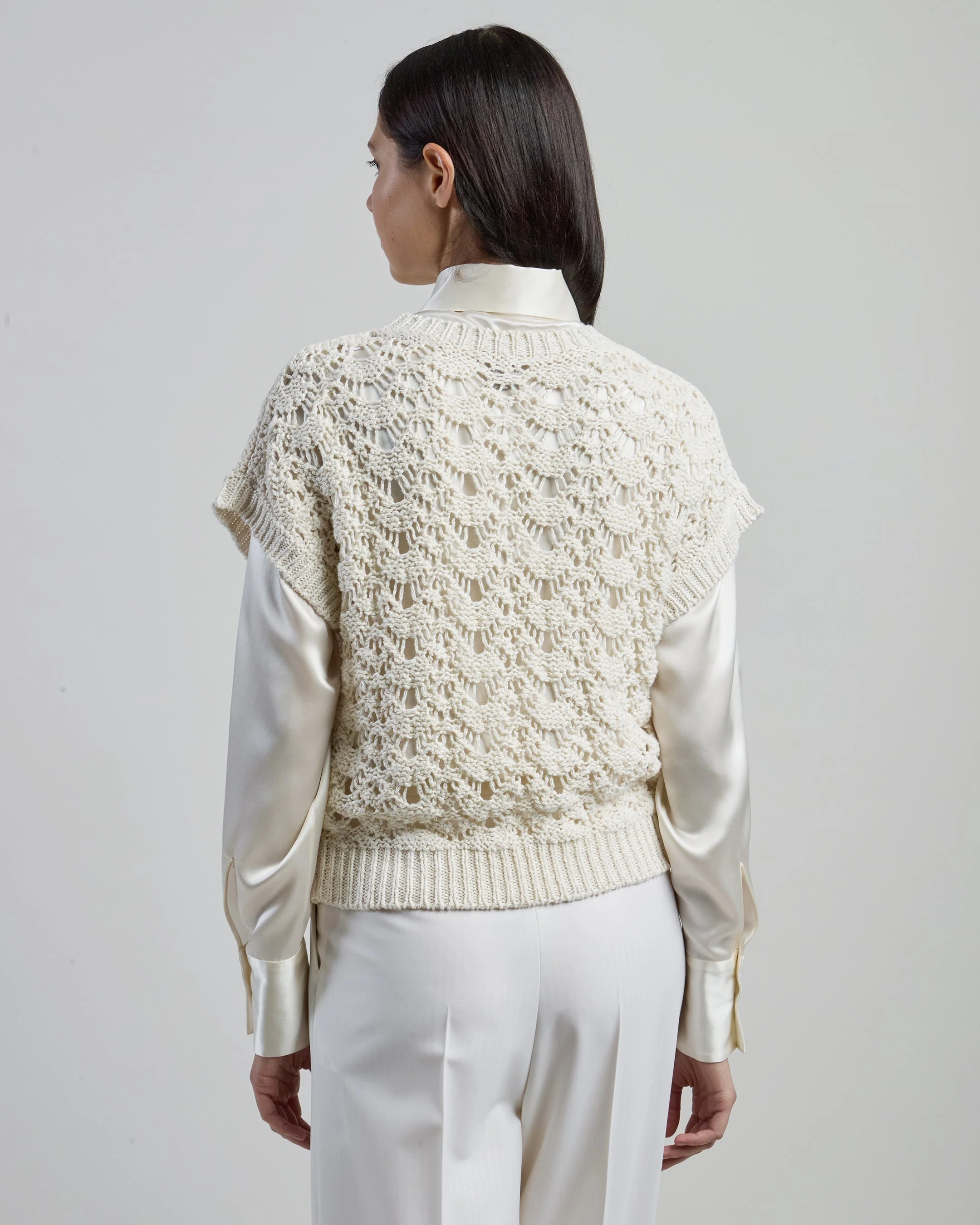 Women's Linen and Silk Sleeveless Micro-Bouclé Sweater | Eleventy - Image 3