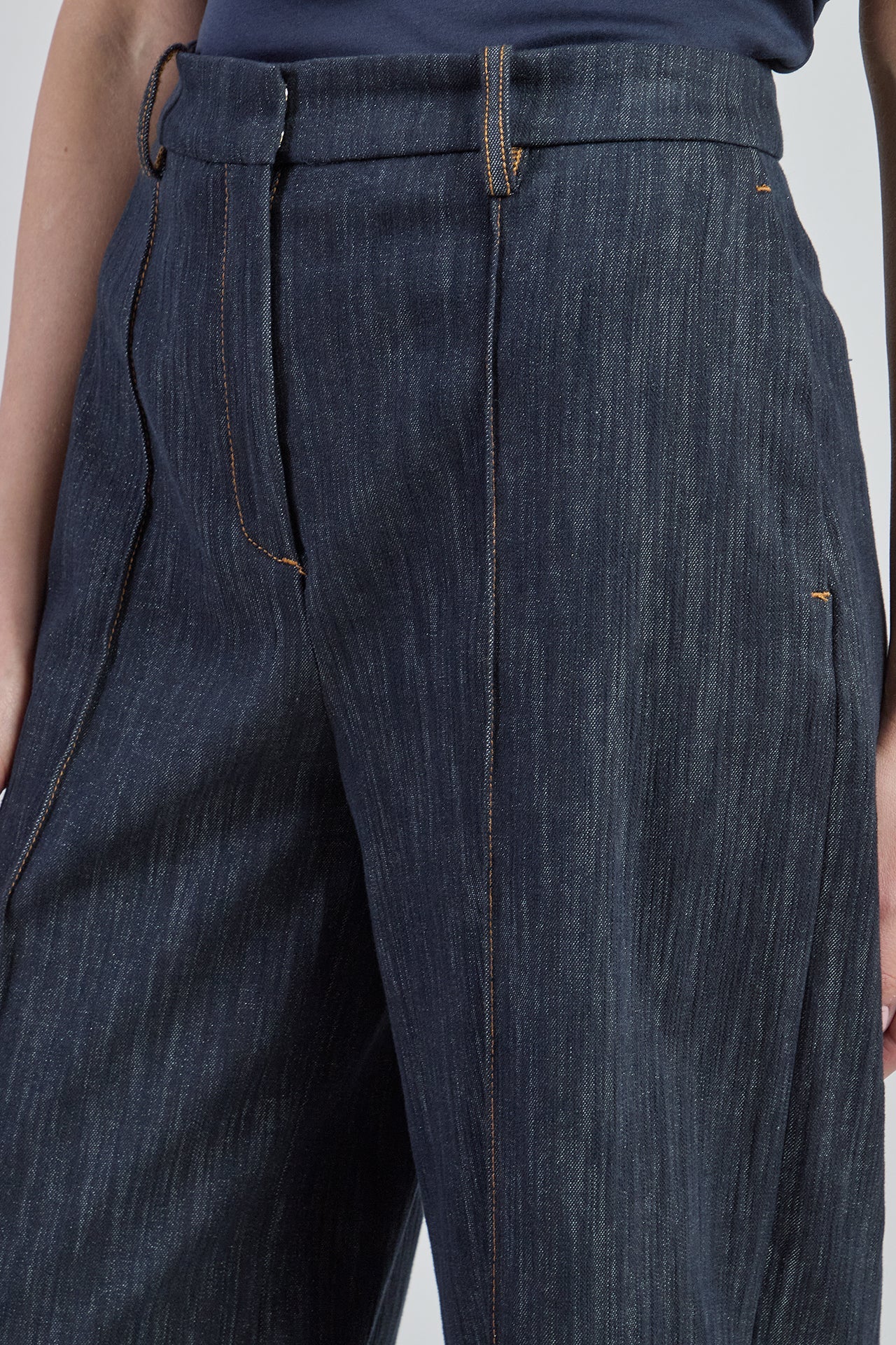 Flared Cotton Trousers with Denim Effect and Lurex | Eleventy - Image 3