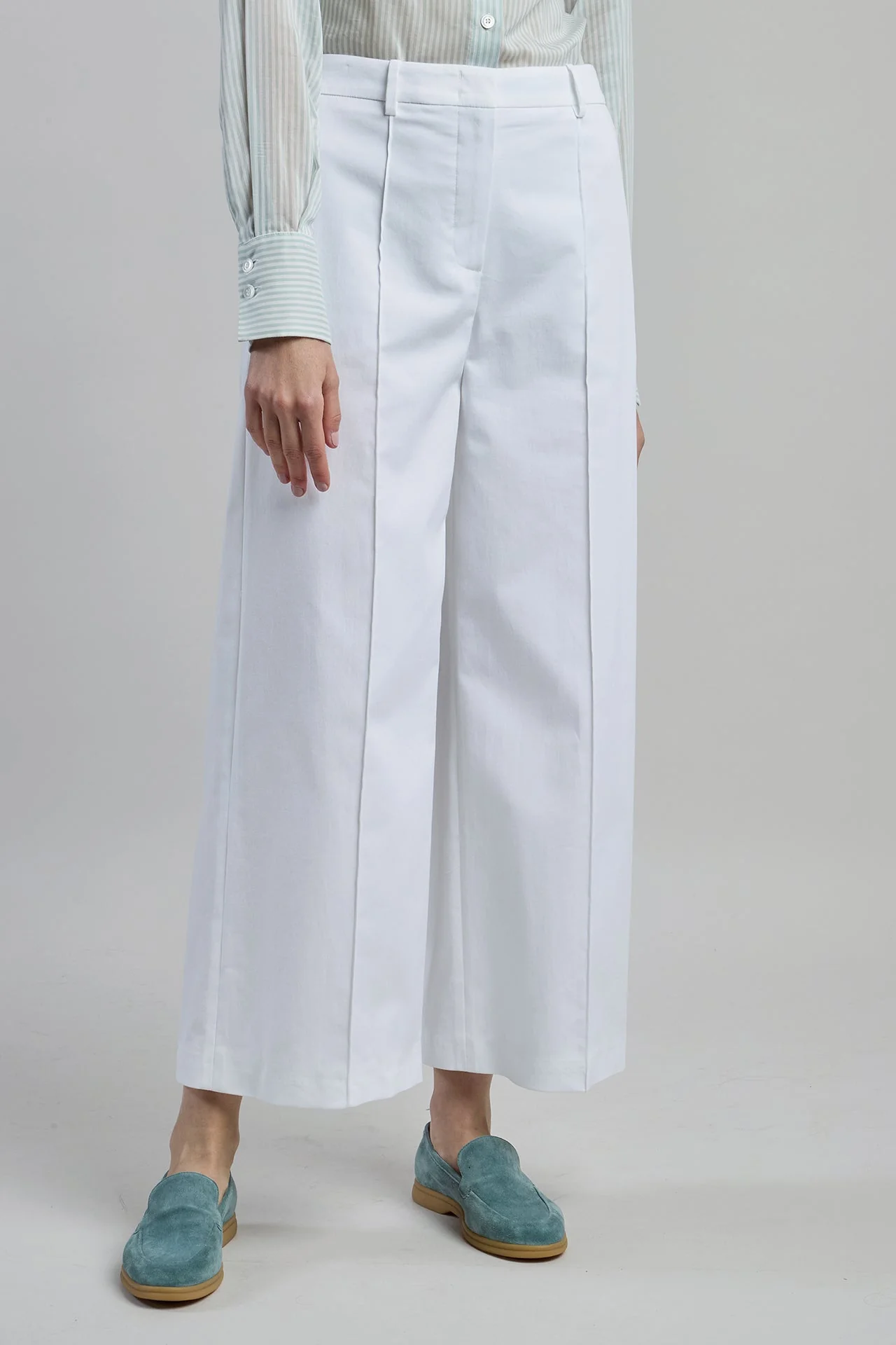 Women's Wide Leg Stretch Cotton Trousers with Seams | Eleventy - Image 2
