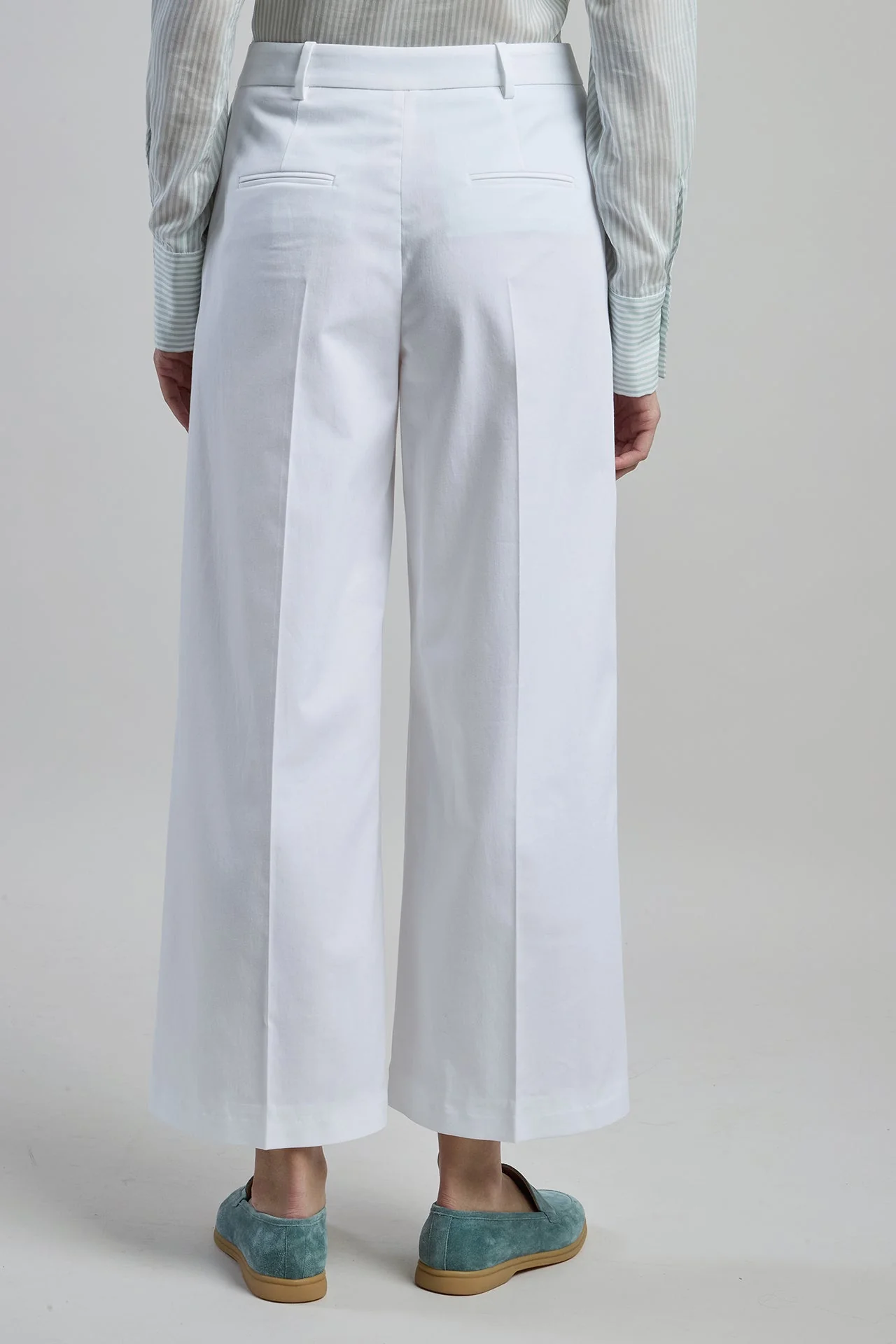 Women's Wide Leg Stretch Cotton Trousers with Seams | Eleventy - Image 3