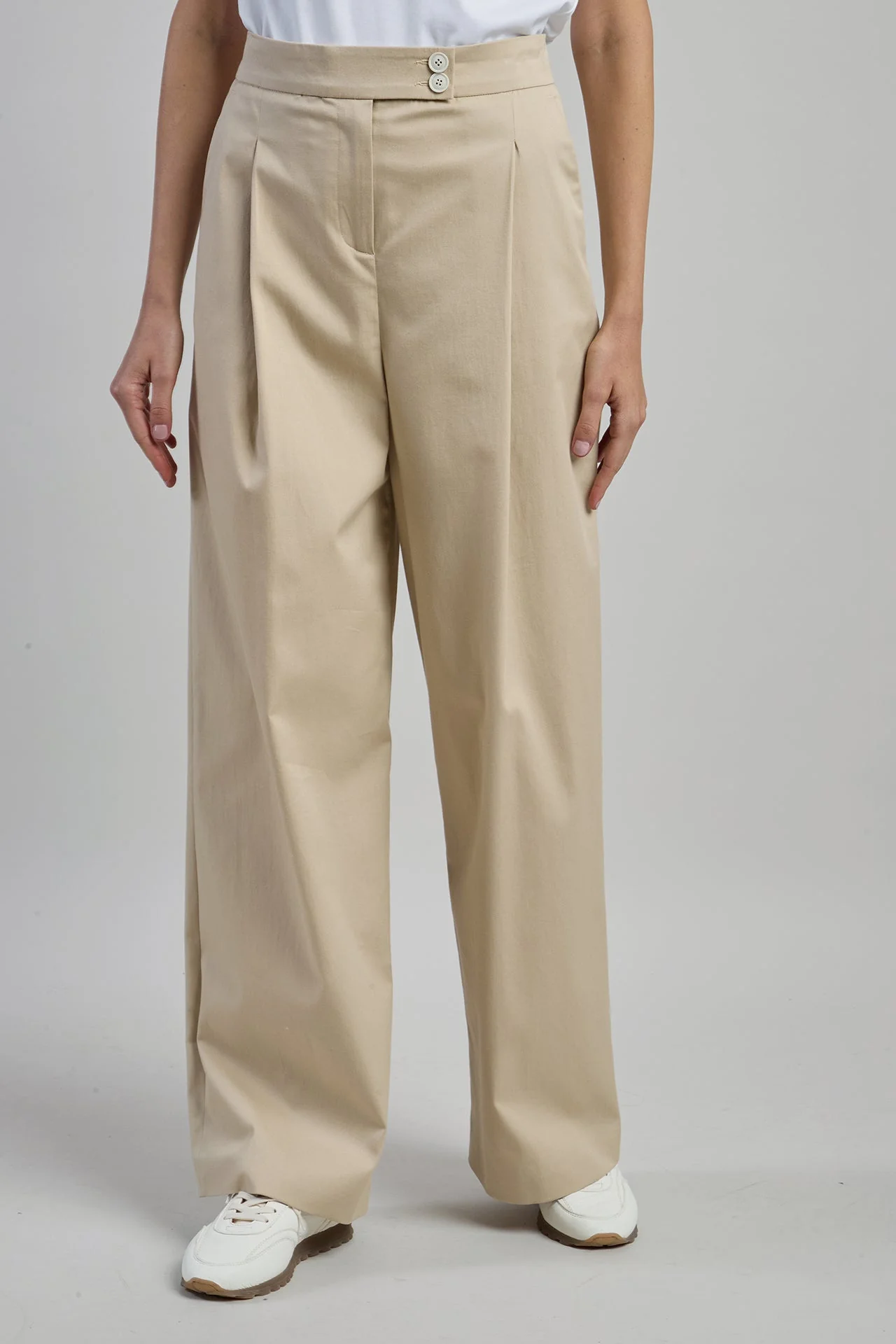 Women's High-Waist Stretch Cotton Trousers with Pleats | Eleventy - Image 2