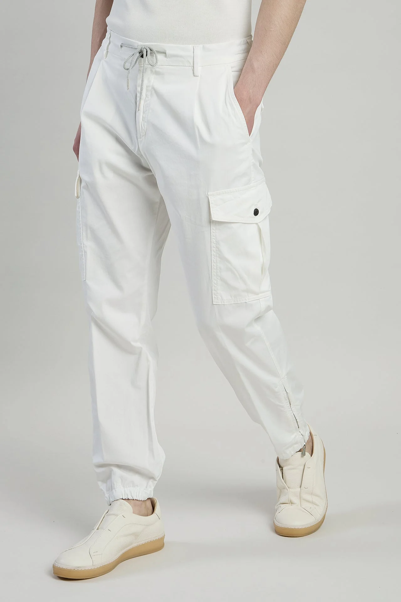 Men's Stretch Cotton Cargo Trousers with Drawstring | Eleventy - Image 2