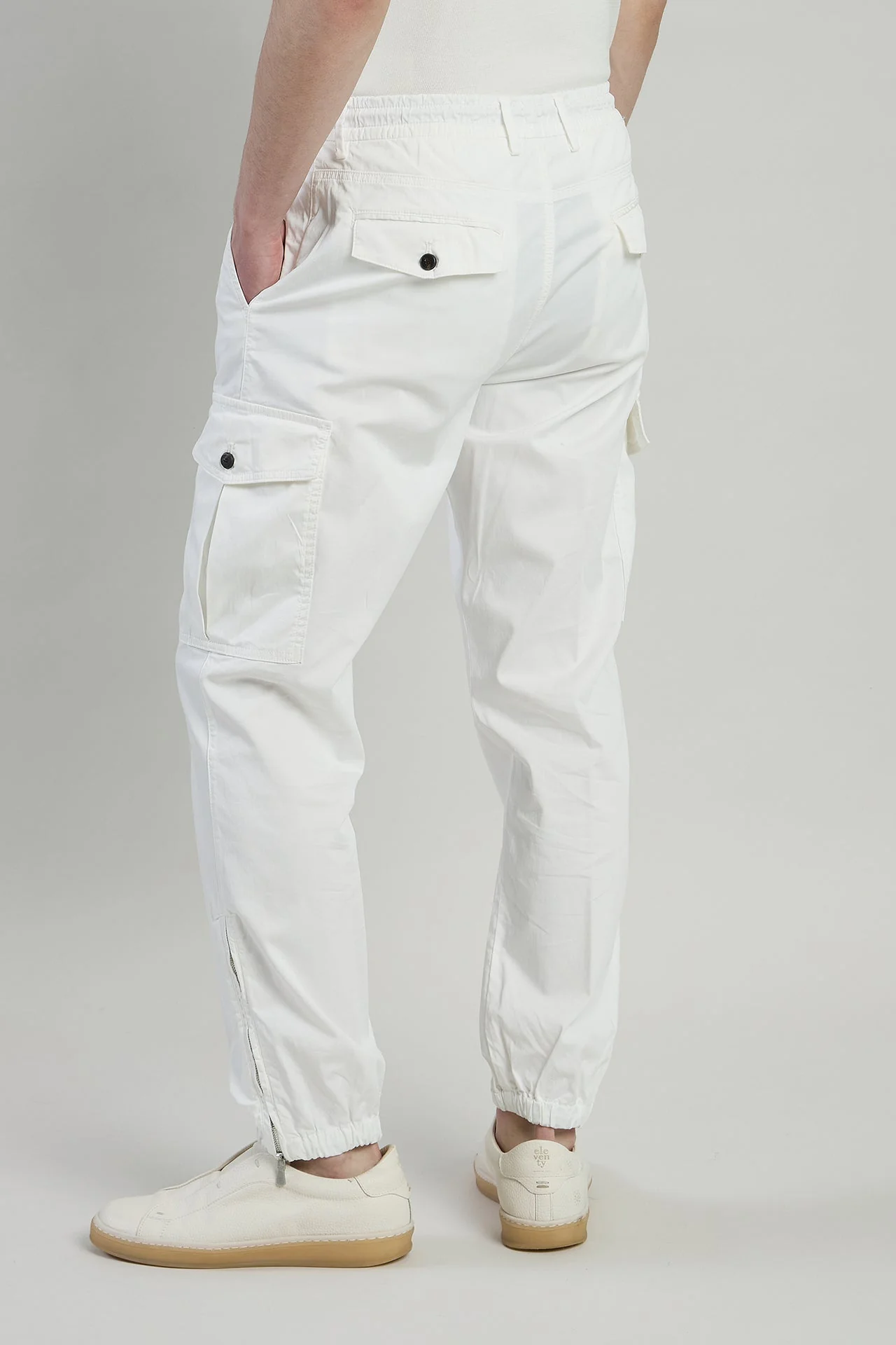 Men's Stretch Cotton Cargo Trousers with Drawstring | Eleventy - Image 3