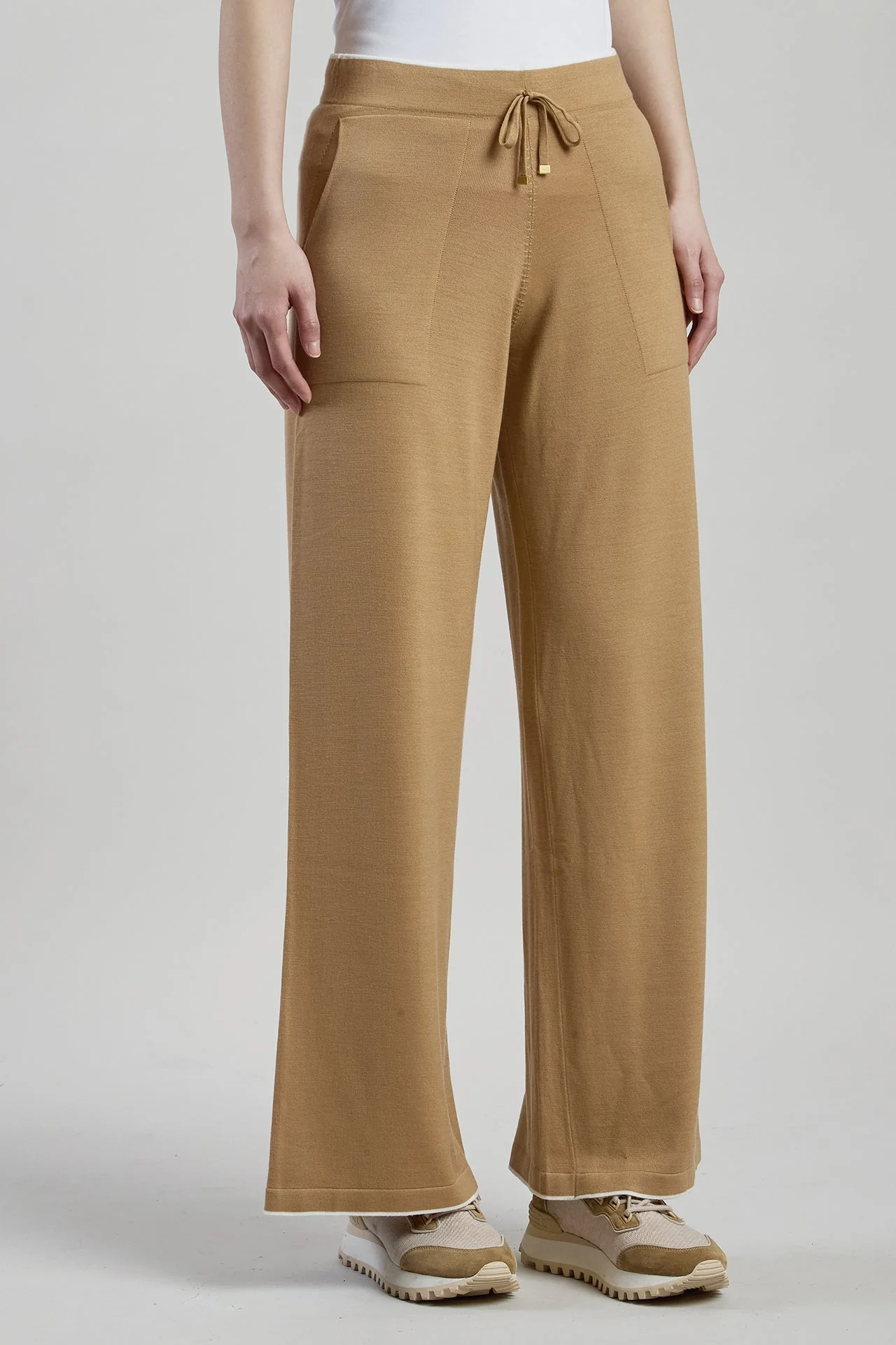 Women's 14 Micron Wool Knit Trousers with Contrast | Eleventy - Image 2