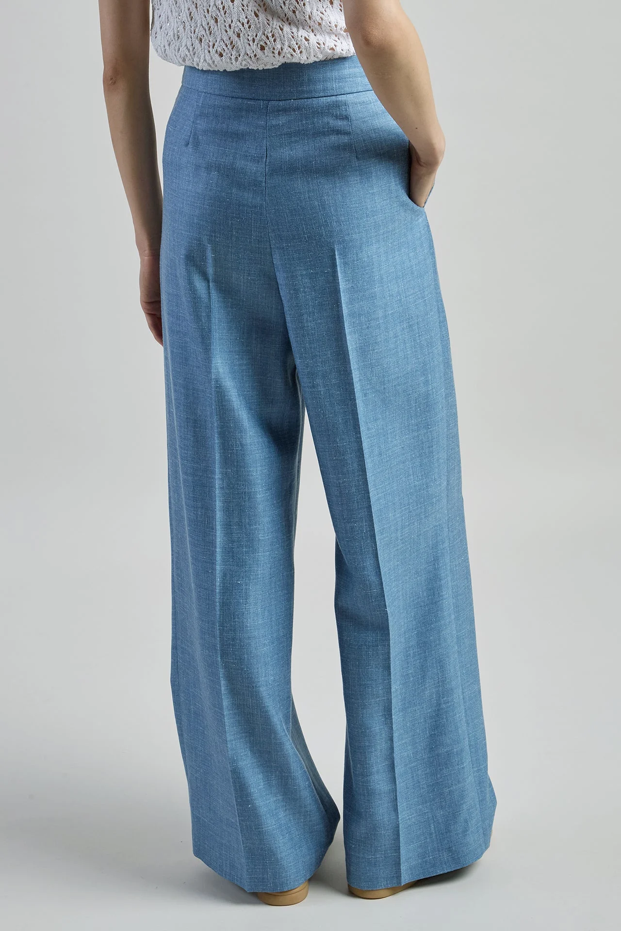 Women's Wool Silk Linen Micro Herringbone Trousers | Eleventy - Image 3