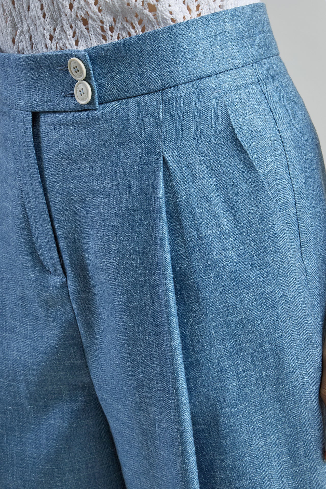 Women's Wool Silk Linen Micro Herringbone Trousers | Eleventy - Image 4