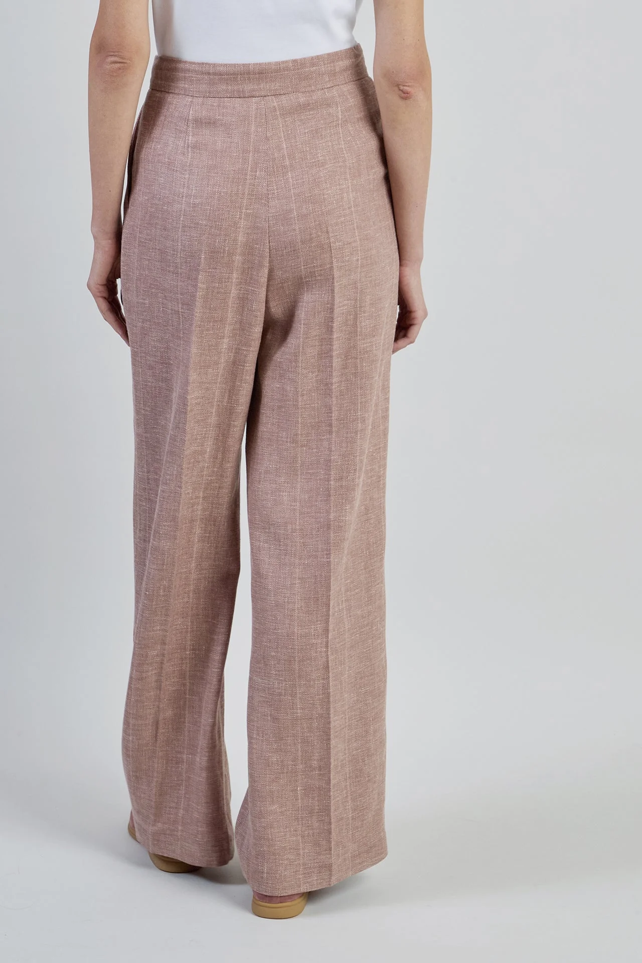 Women's Pinstripe Linen Wool and Silk Wide-Leg Trousers | Eleventy - Image 3